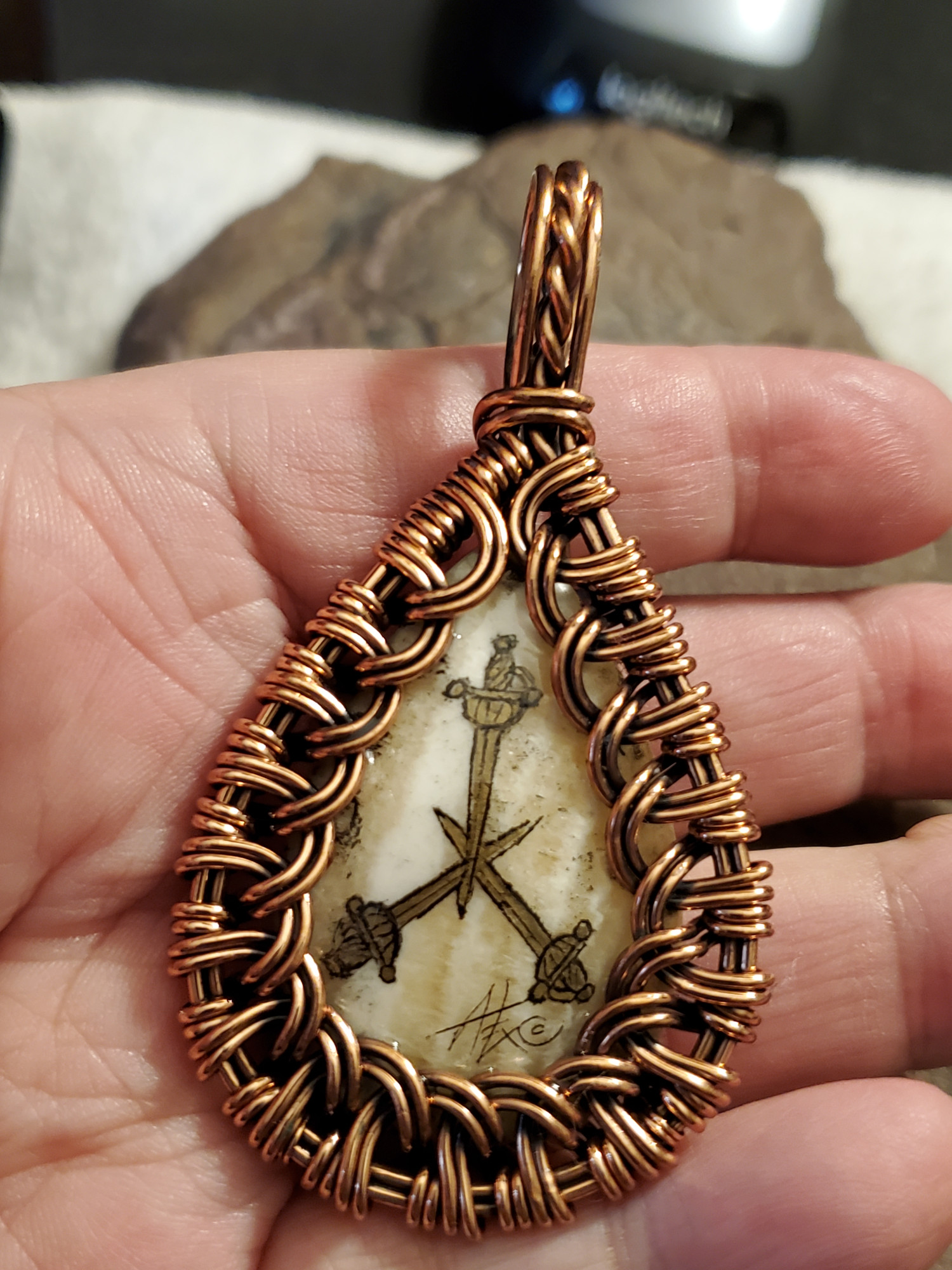 Mod Agate Copper Pendant