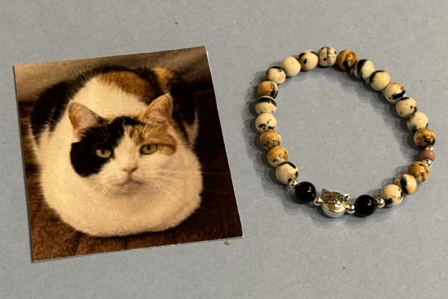The "Calista": Calico Cat 6mm gemstone bracelet