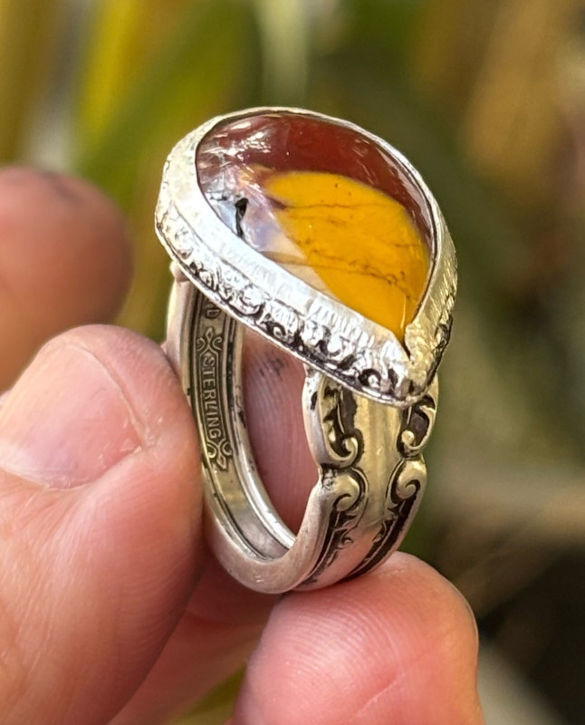 Mookaite Jasper Sterling silver large statement ring size 8.5