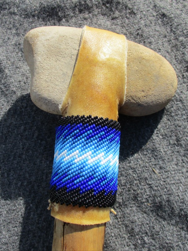 Beaded stone war club tomahawk