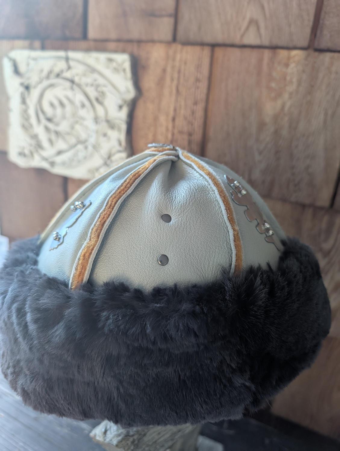 Mongolian Cossack Style Fur Hat, Recycled Fox Fur, Leather