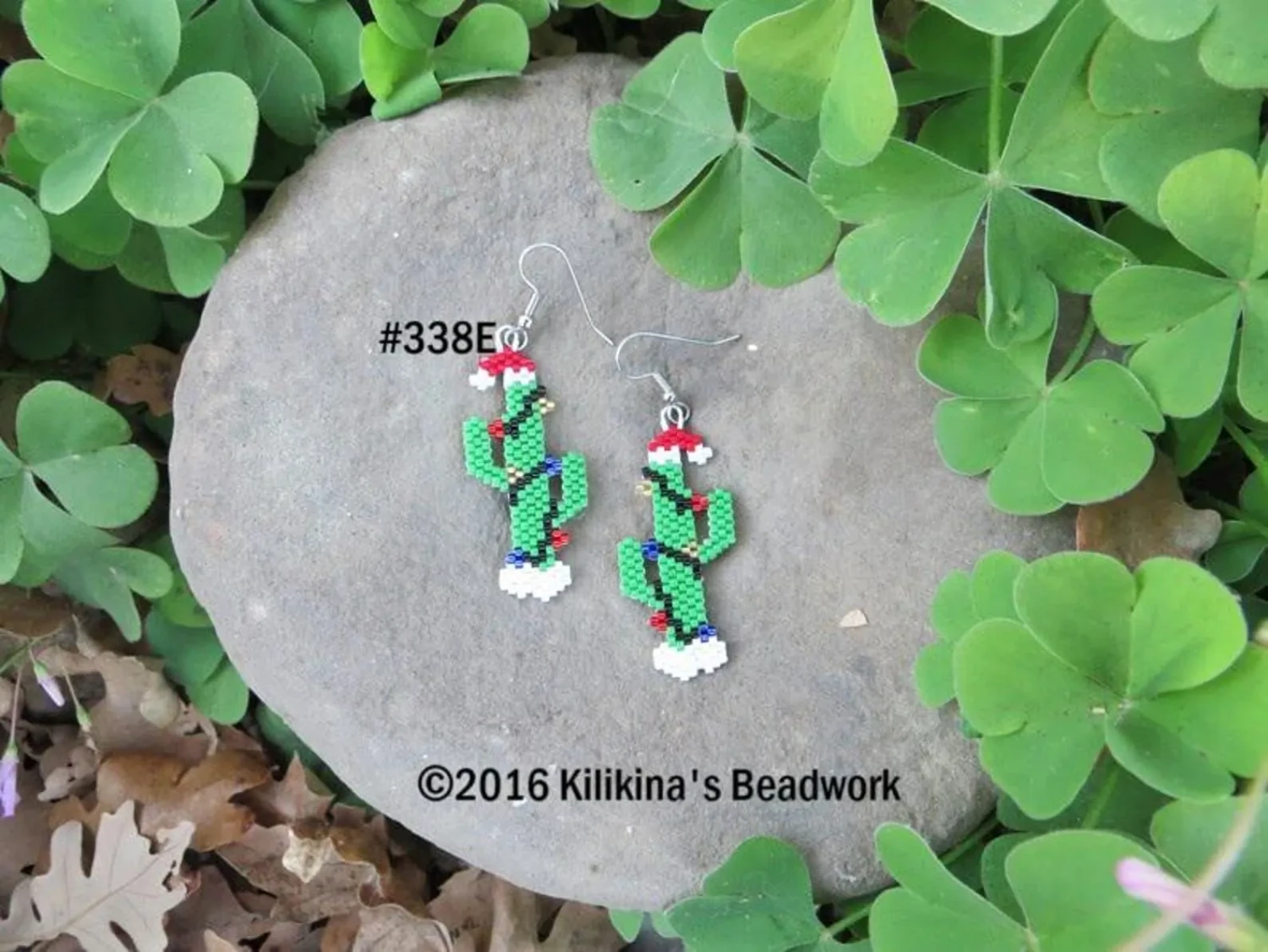 Cactus Earrings - Santa Cactus Earrings - Santa Claus - Beaded Cactus Earrings - Made by Kilikina