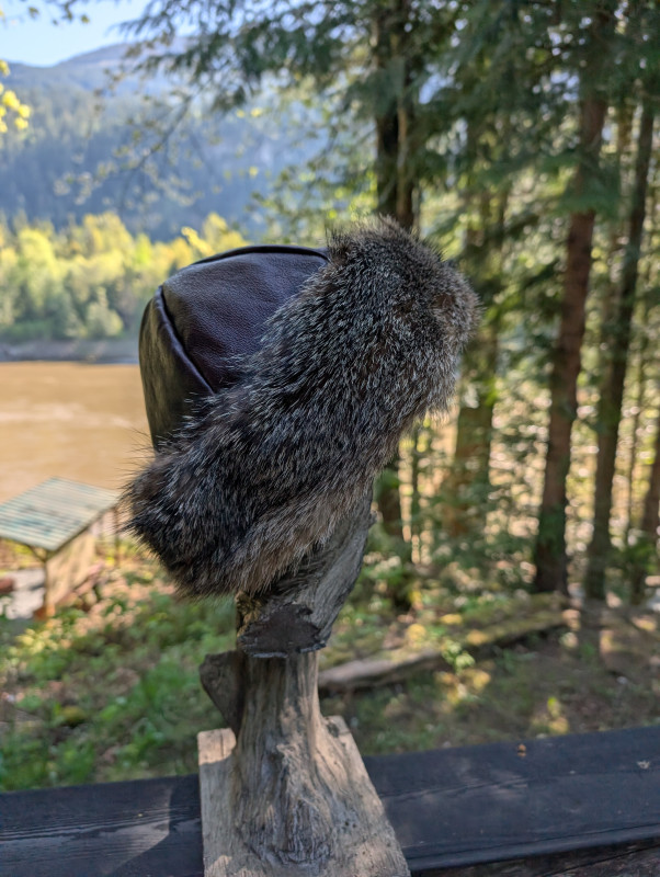 Leather and fox fur hat, Cossack, Russian, Norse, Viking hat