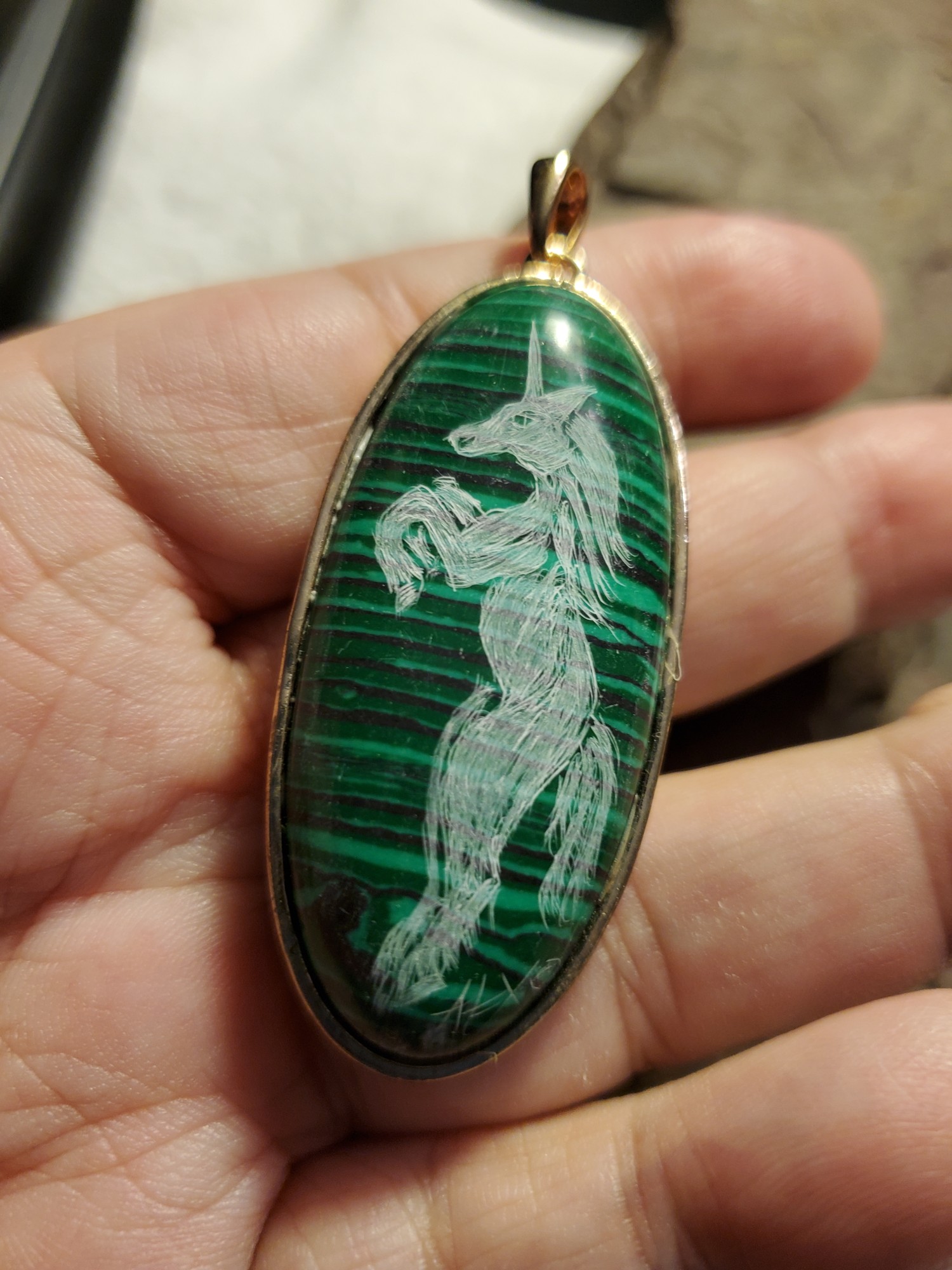 Horse Intaglio Malachite Pendant