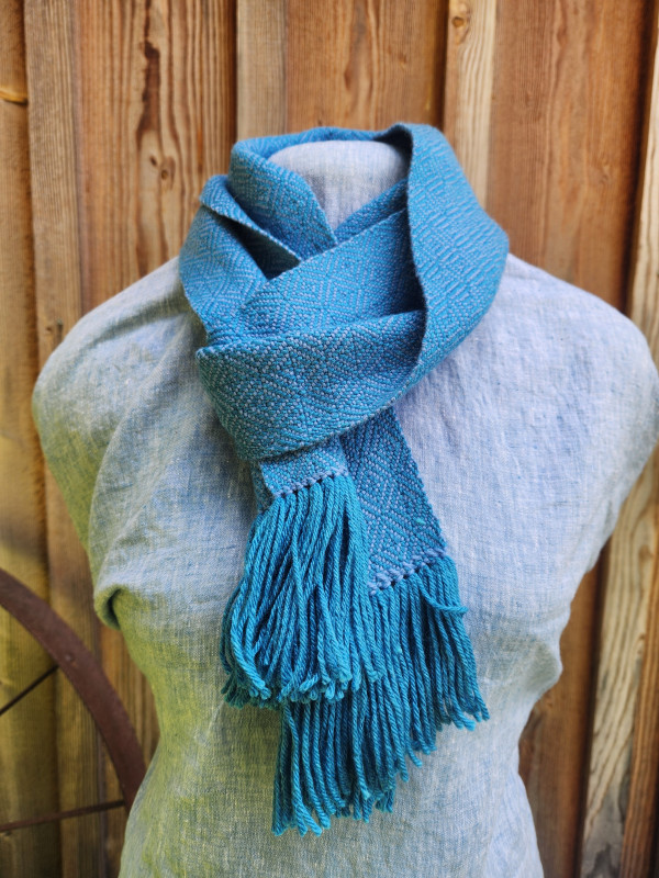 Teal and dusty blue Scarf 75/25 Wool/Silk