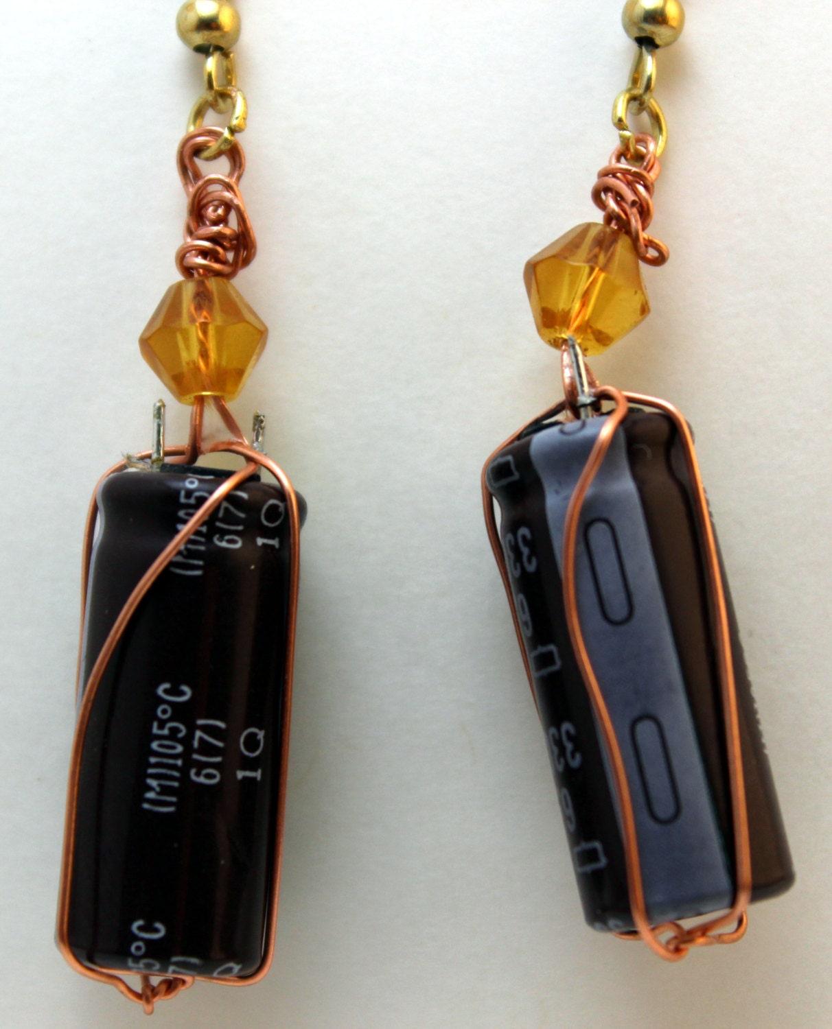 Wire wrapped capacitor earrings