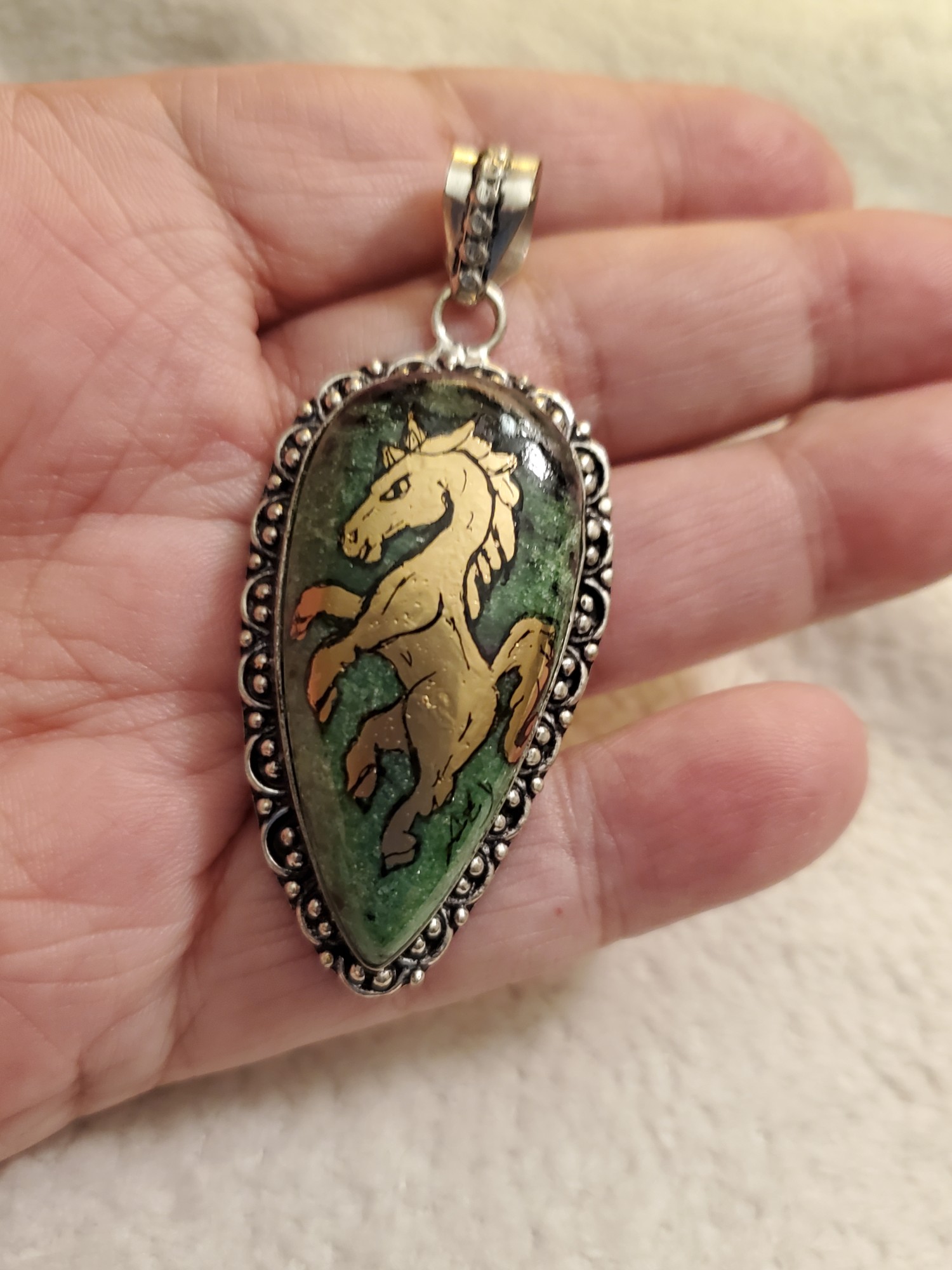 Horse Ruby Zoisite in Sterling Silver Pendant