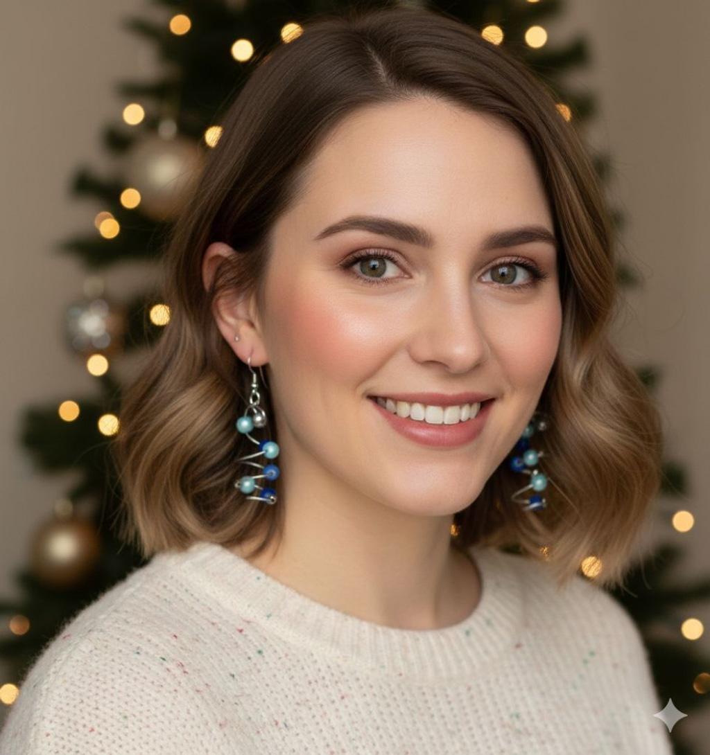 Stainless steel wire beaded Christmas tree earrings