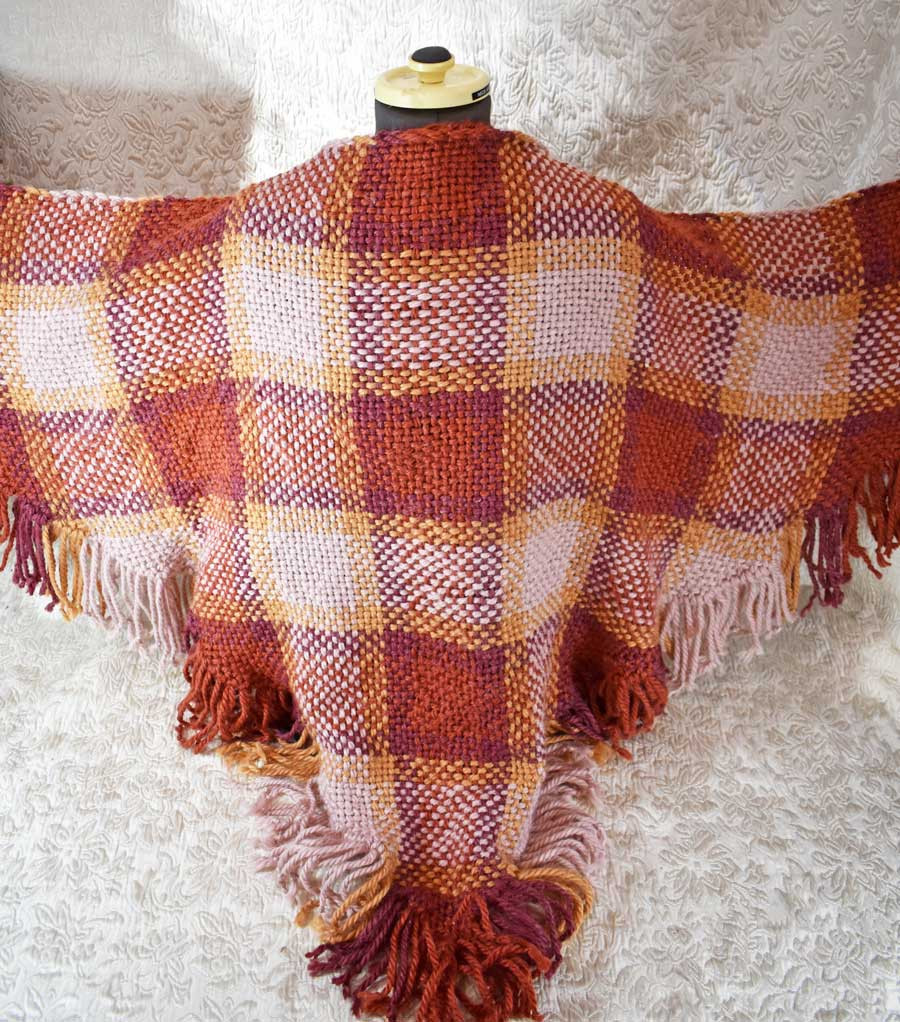 Handwoven Shawl in rust, gold, and pale pink