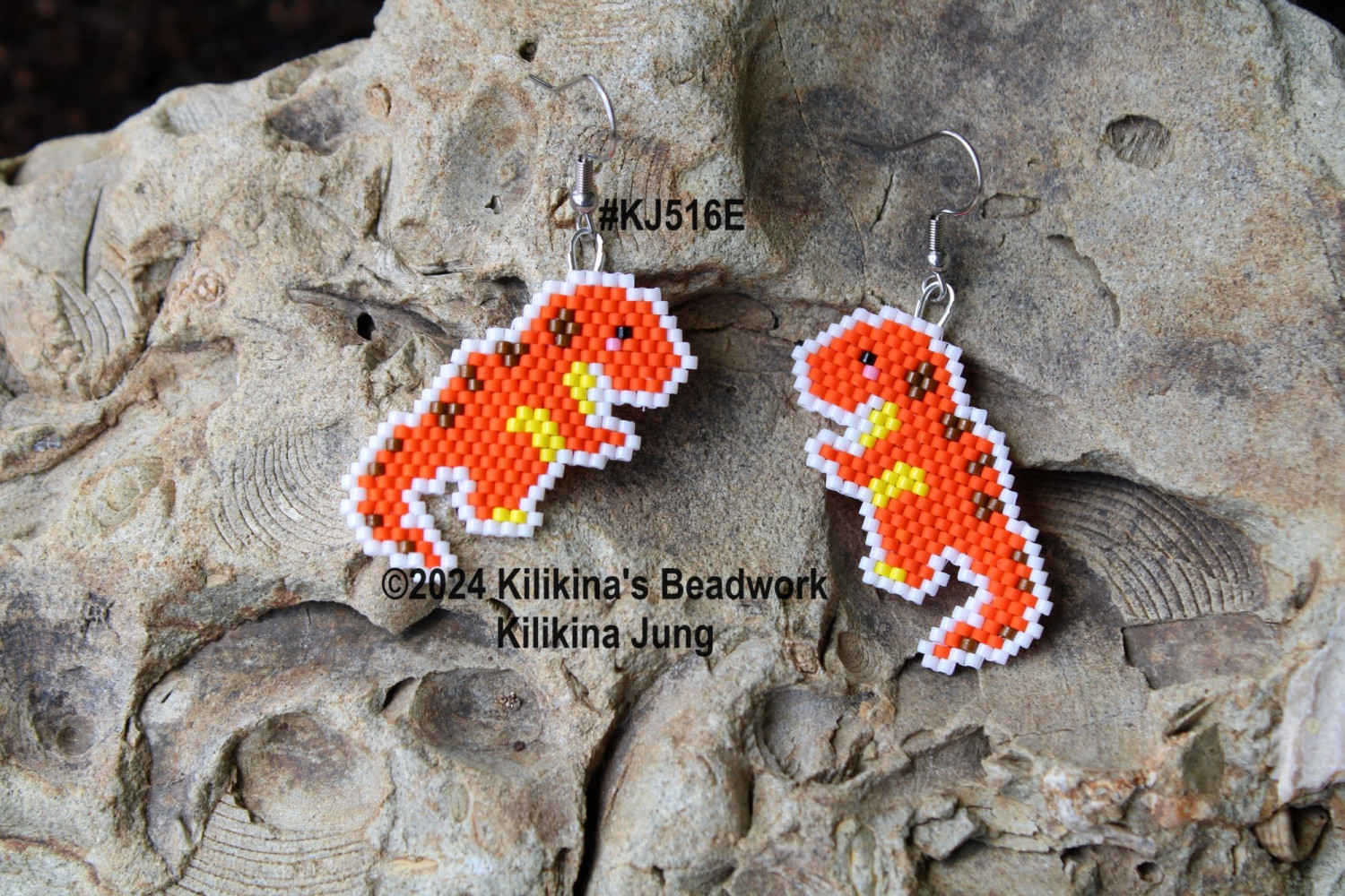 Dinosaur Earrings, Beaded Dinosaur Earrings, Made by Kilikina