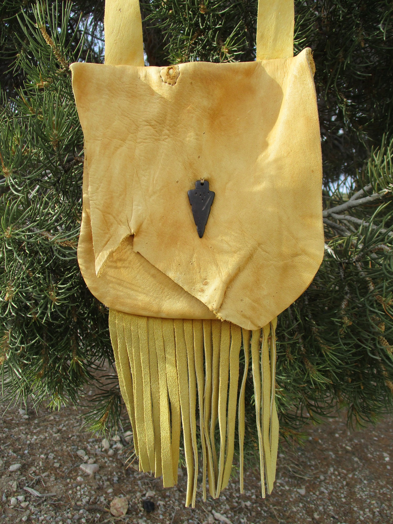 Handmade deerskin leather crossbody pouch purse with fringe