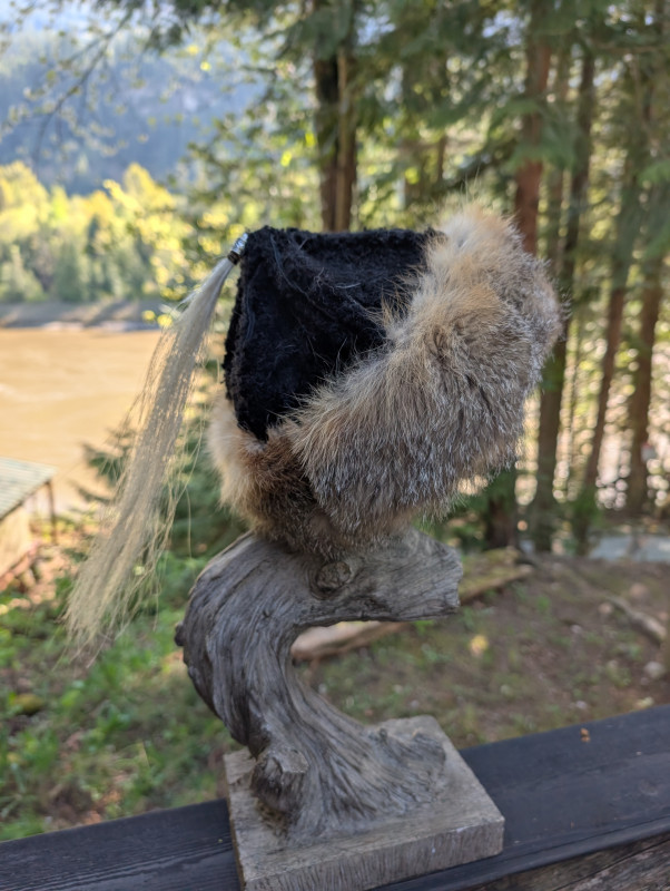 Persian lamb fur, leather hat, Cossack, Russian, Norse, Viking hat