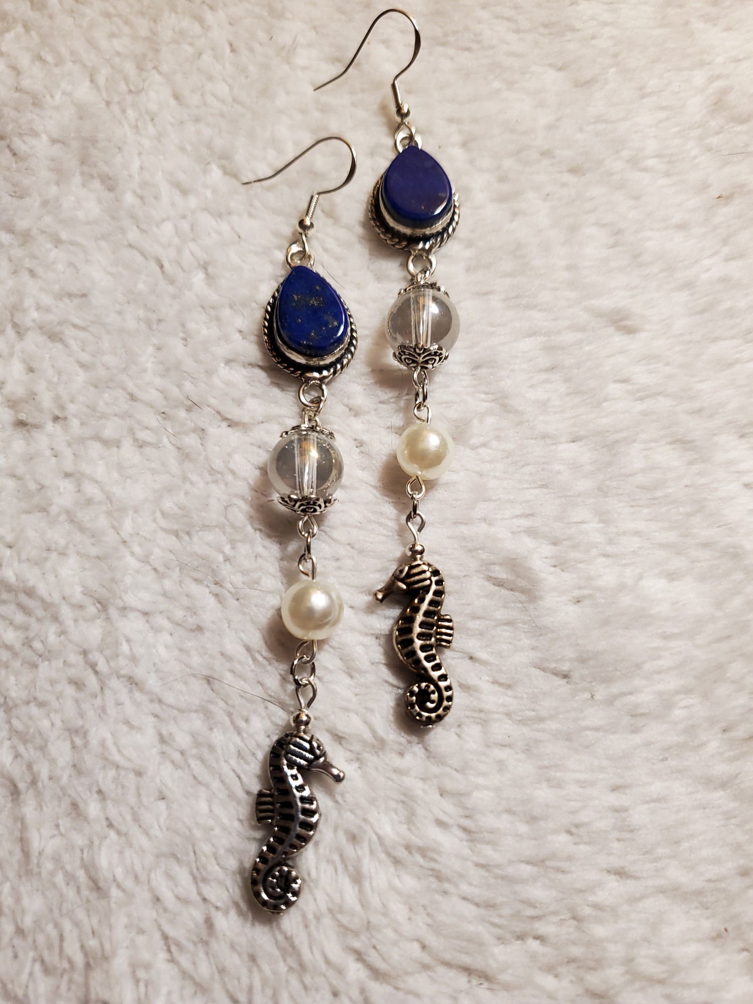 Seahorse Lapis Sterling Earrings