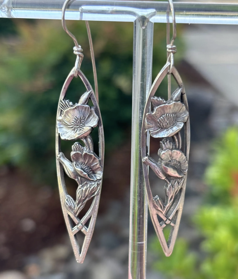 Poppy cutout sterling silver earrings from vintage spoons