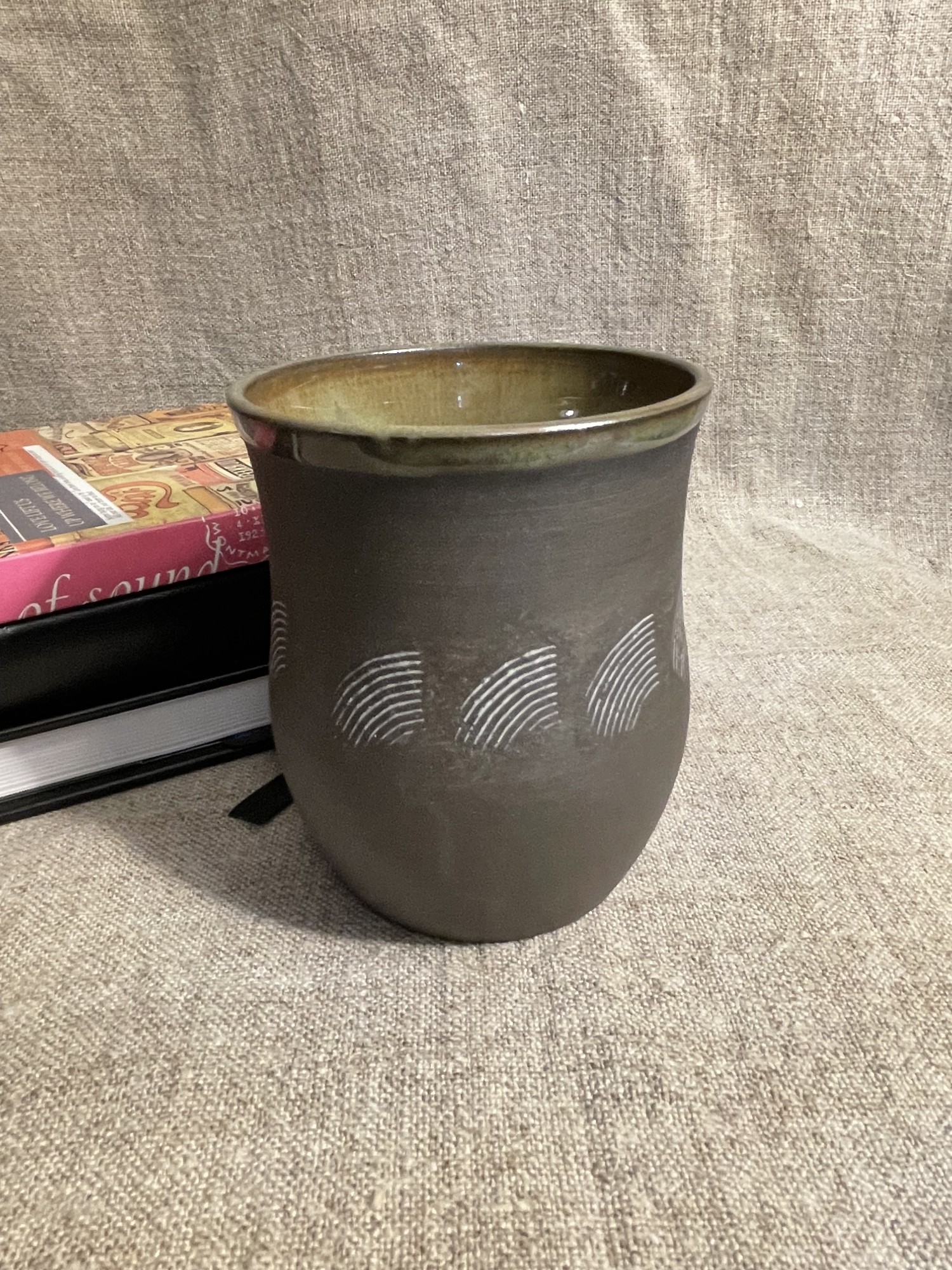 Dark Brown Cup with Porcelain Accents