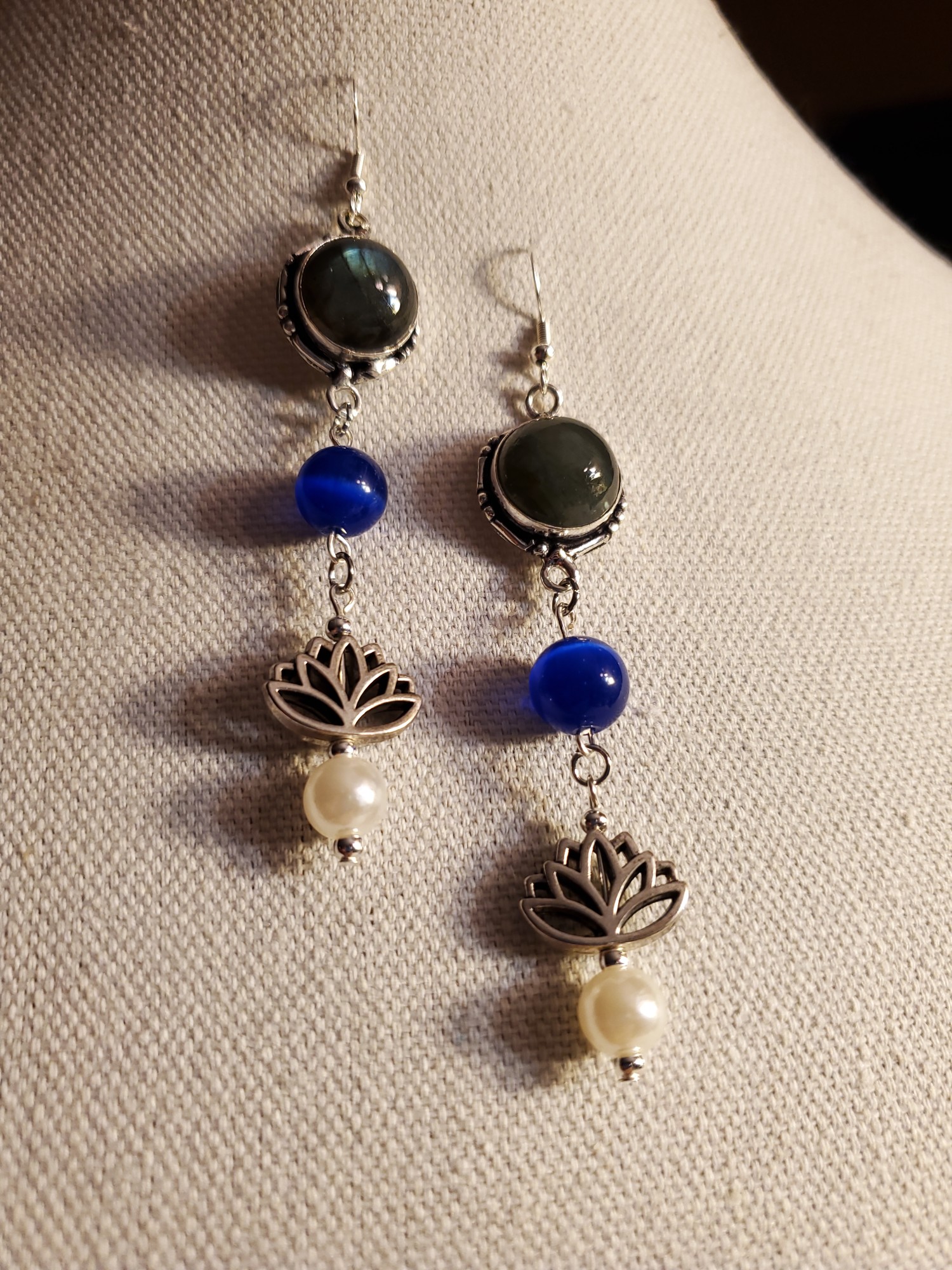 Lotus Labradorite Sterling Ear Rings