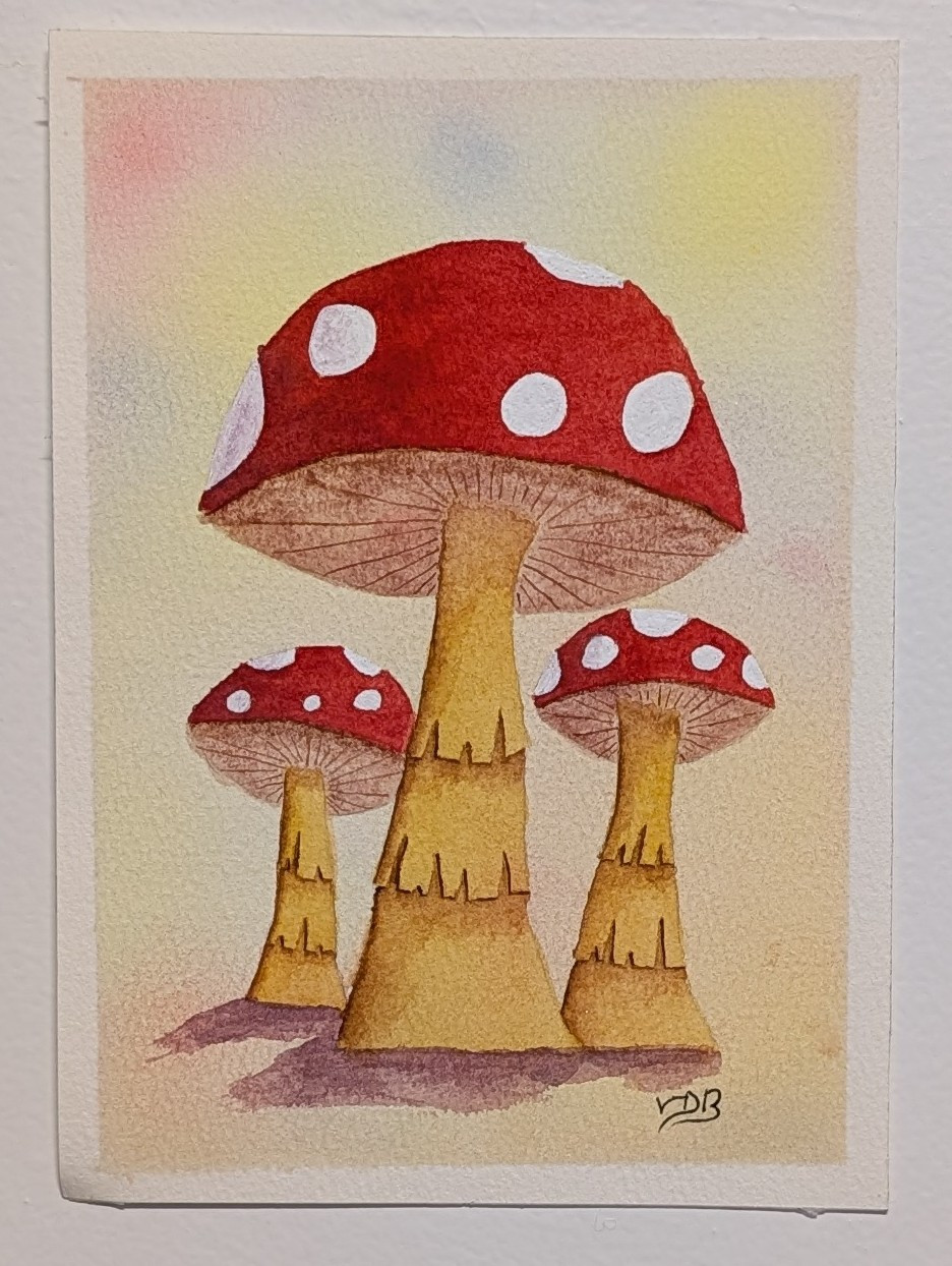 "Mushroom Trio" Watercolor Painting