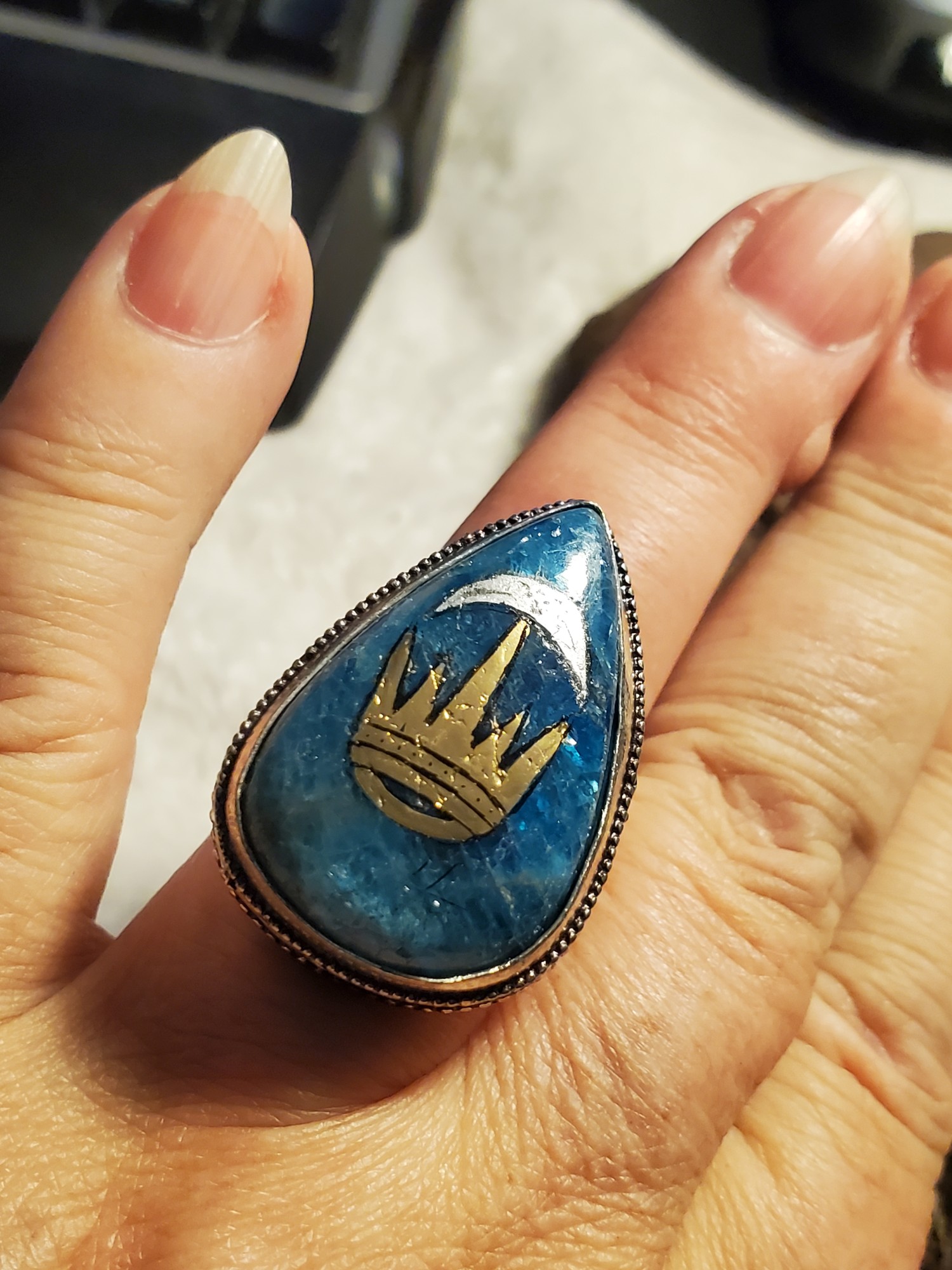 Silver Crescent East Kingdom Larimar in Sterling Silver Ring size 9