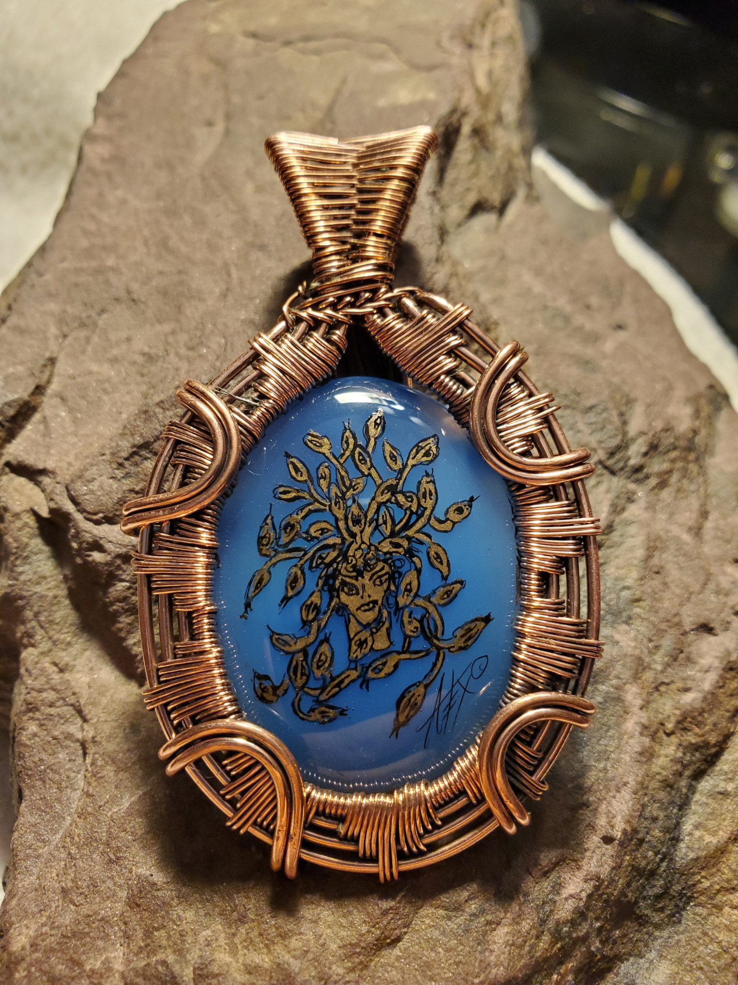 Medusa Blue Opal Copper Pendant