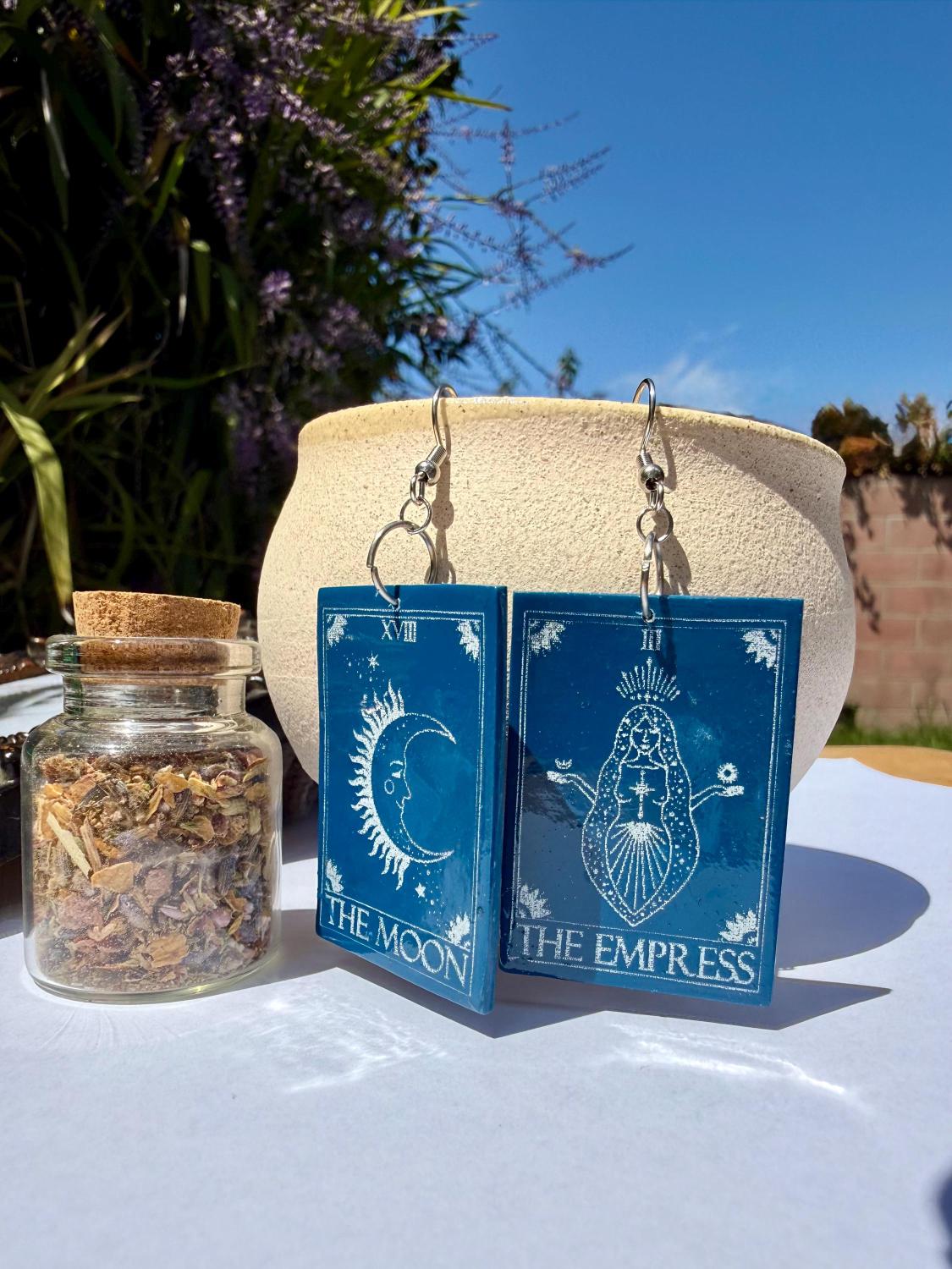 Handmade Tarot Card Earrings The Empress & The Moon