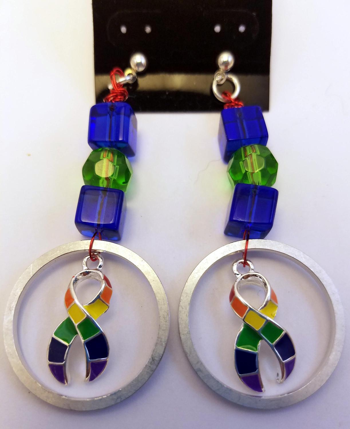 Pride ribbon computer hard drive spindle ring earrings