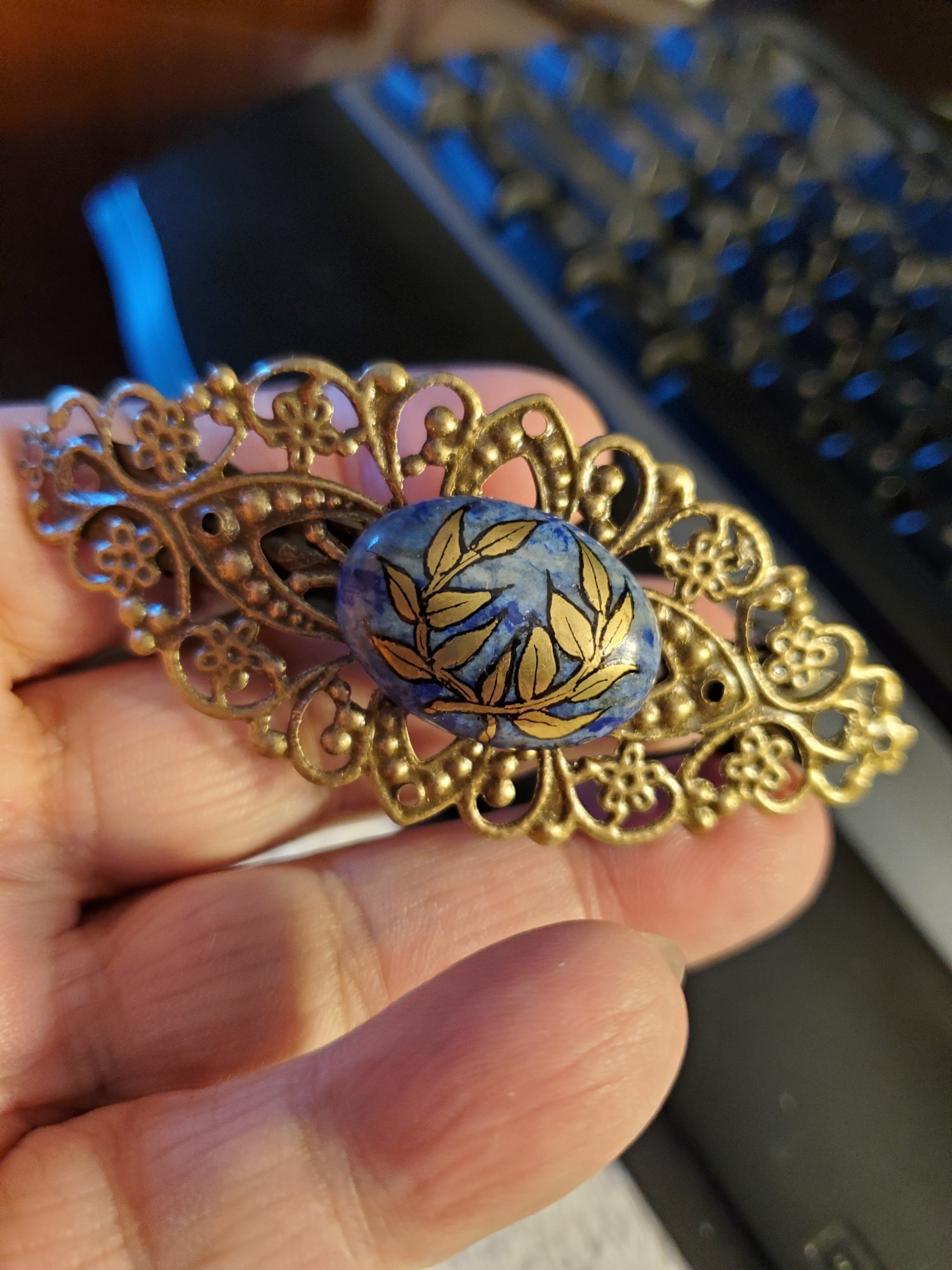 Laurel Lapis Lazuli in Bronze Hair Clip