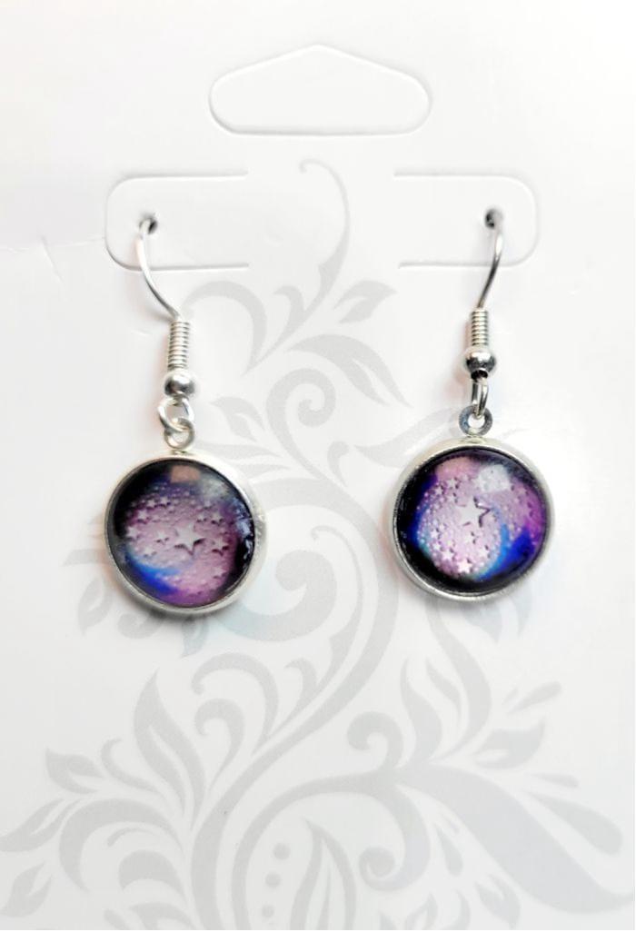 Star abstract cabochon dangle drop earrings