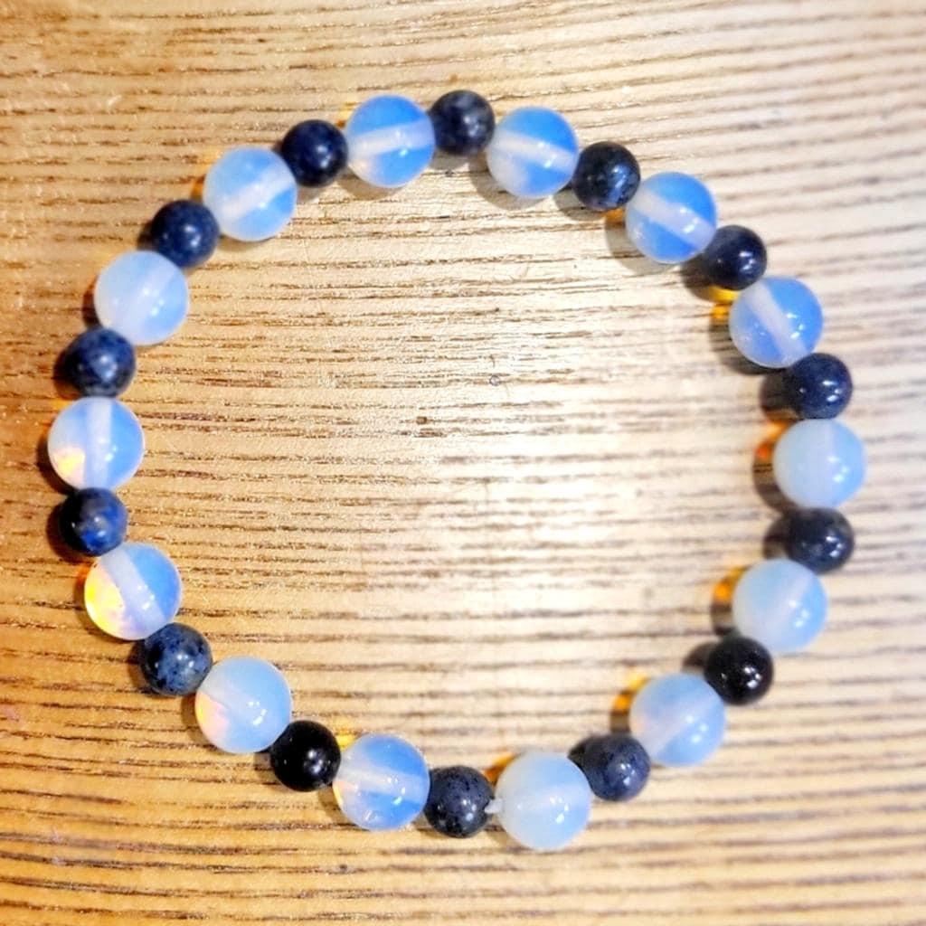 Natural Blue Dumortierite & Opalite crystal  stretch bracelet