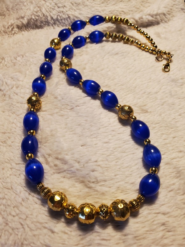 Moonstone Royal Blue Glass Roman style Necklace