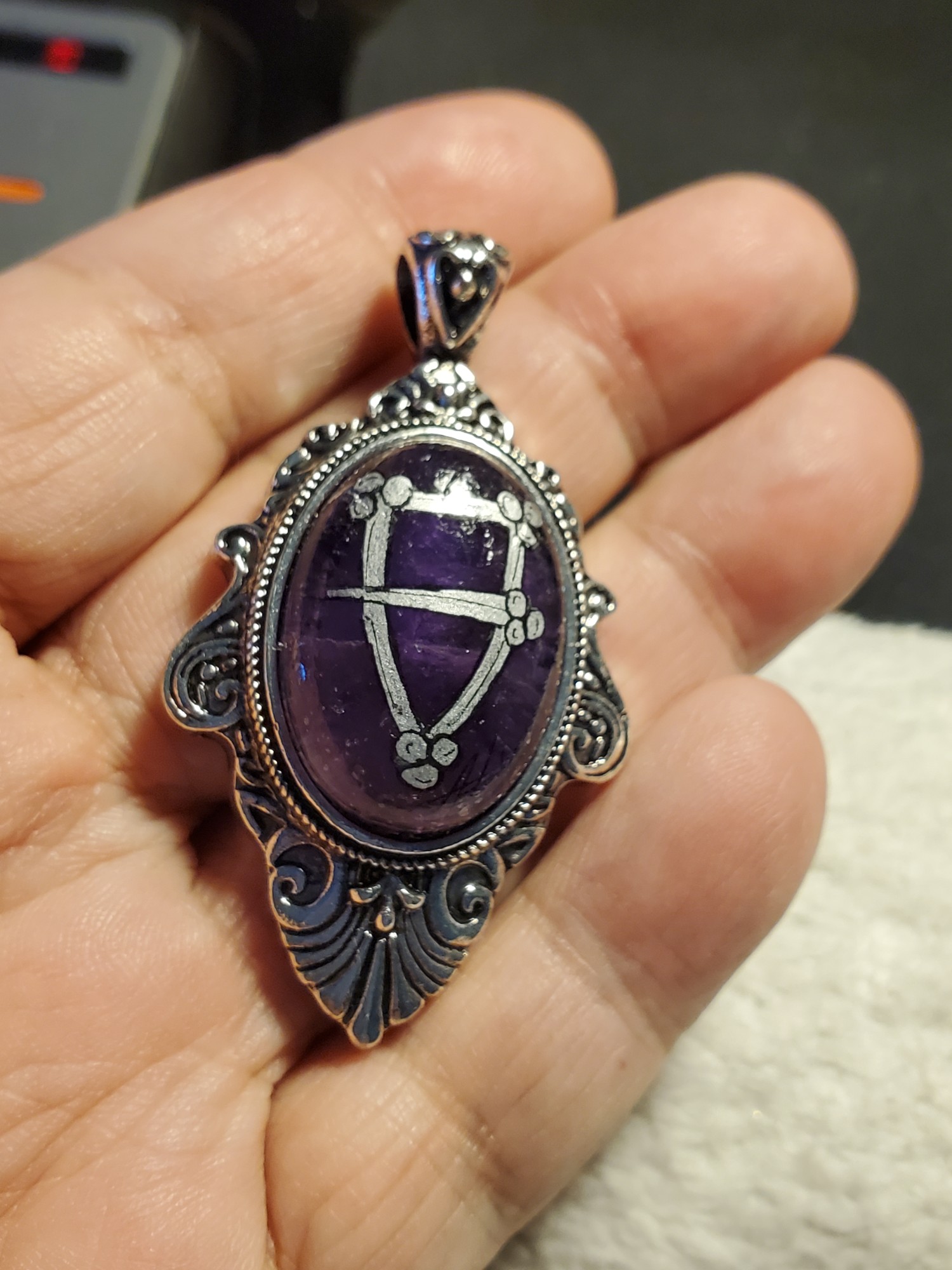 Silver Brooch Amethyst Pendant