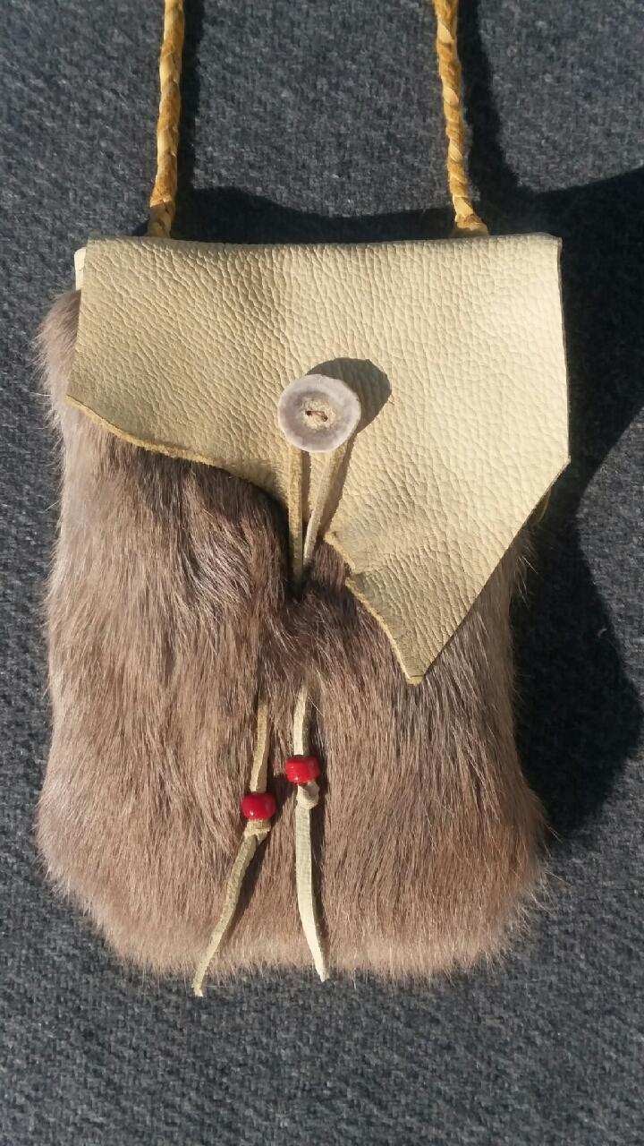 Deer & Rabbit Hide Fur & Leather Crossbody Pouch