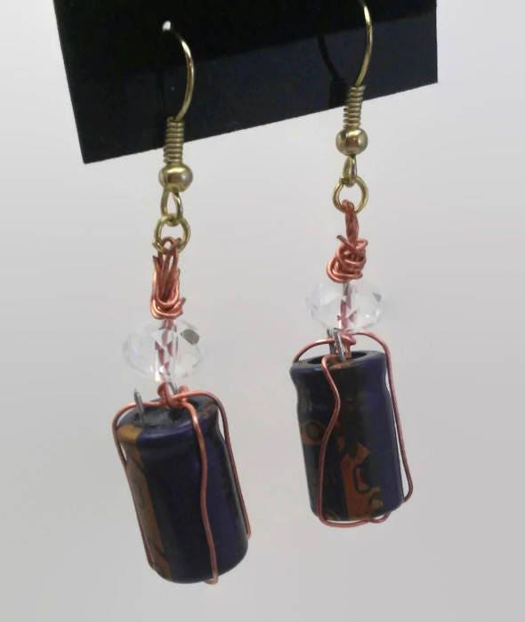 Wire wrapped capacitors earrings