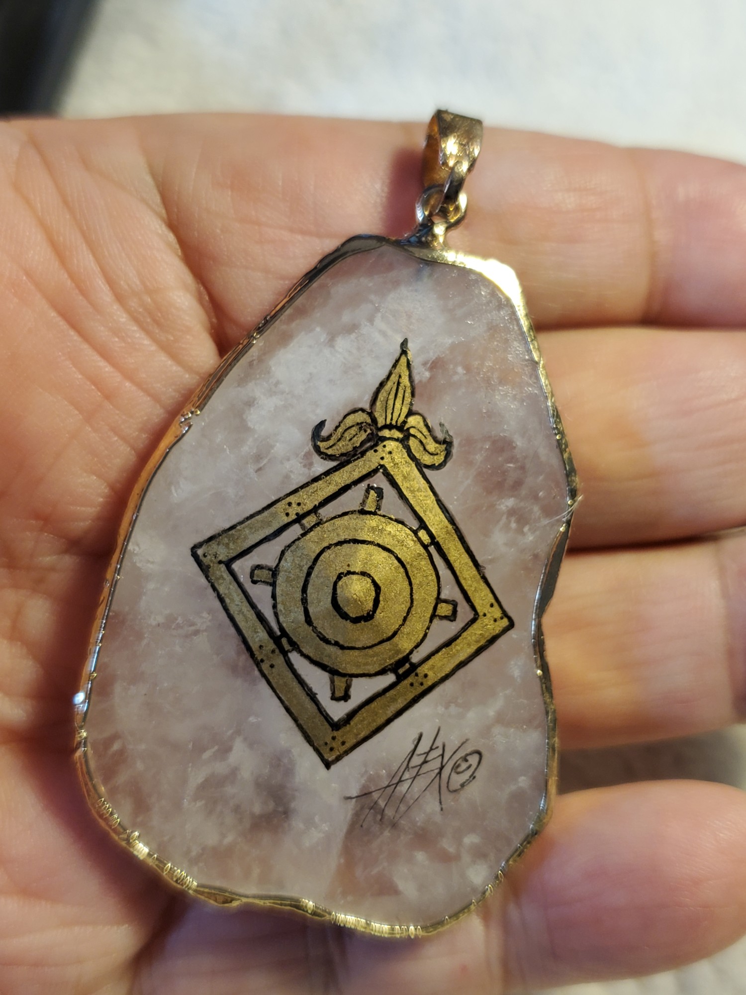 Order of  Defense  Rock Crystal 14k gold Pendant
