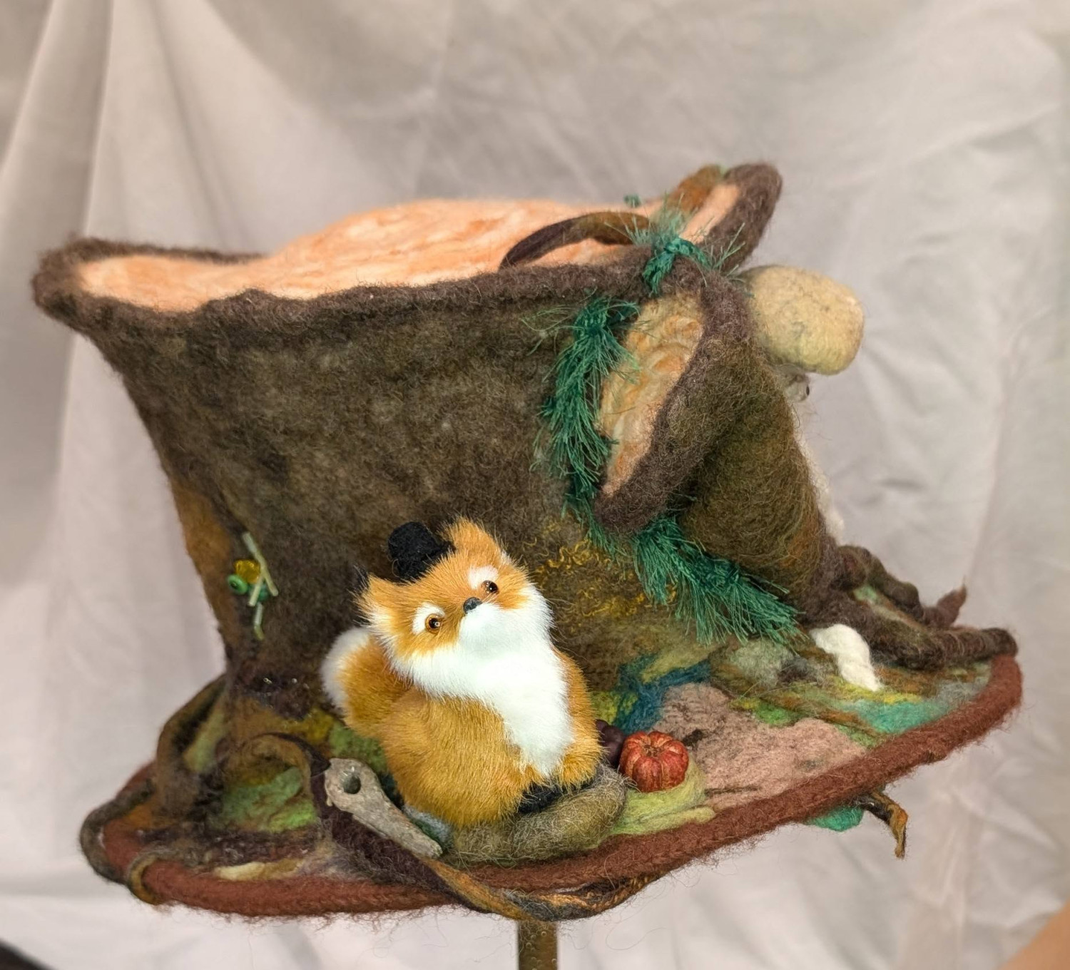 Forest Tree Stump Felted Hat - With Fox