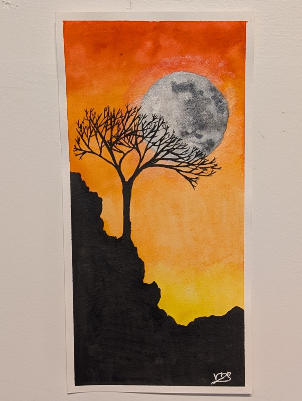 Moonlit Tree Watercolor Painting