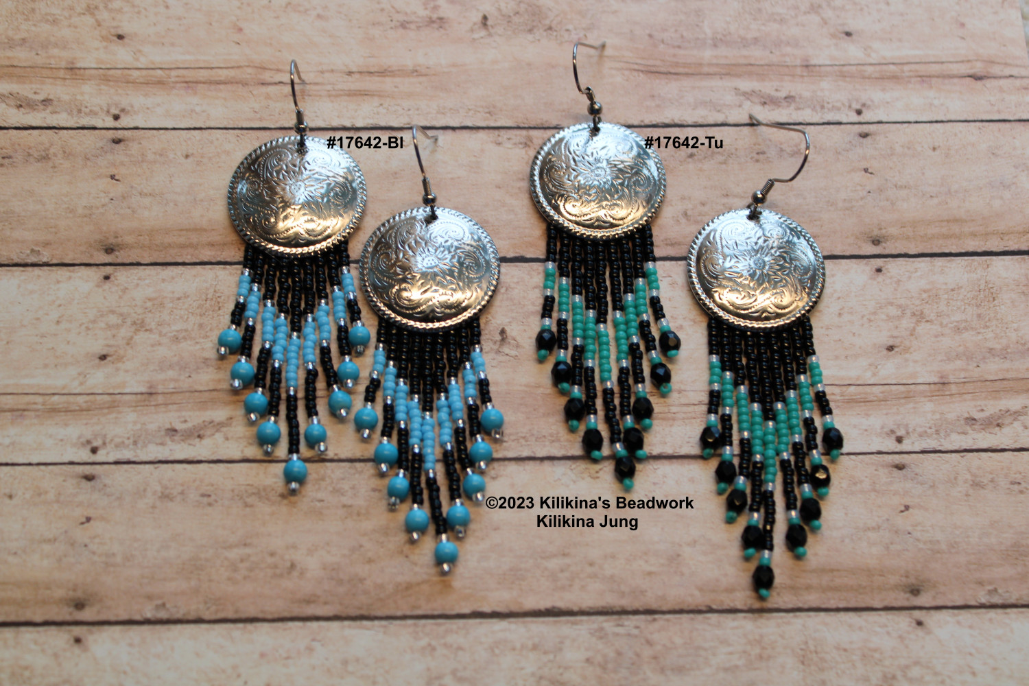Native American Style Beaded Earrings - Beaded Concho Earrings - Made by Kilikina