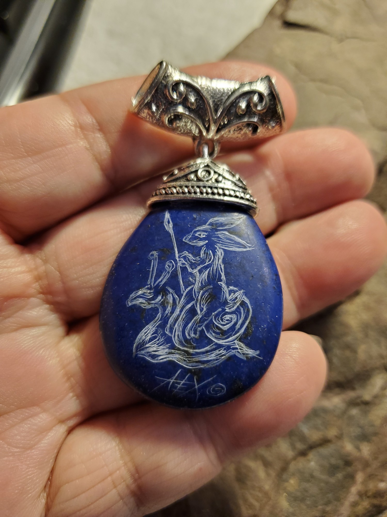 War Bunny Lapis Lazuli Pendant