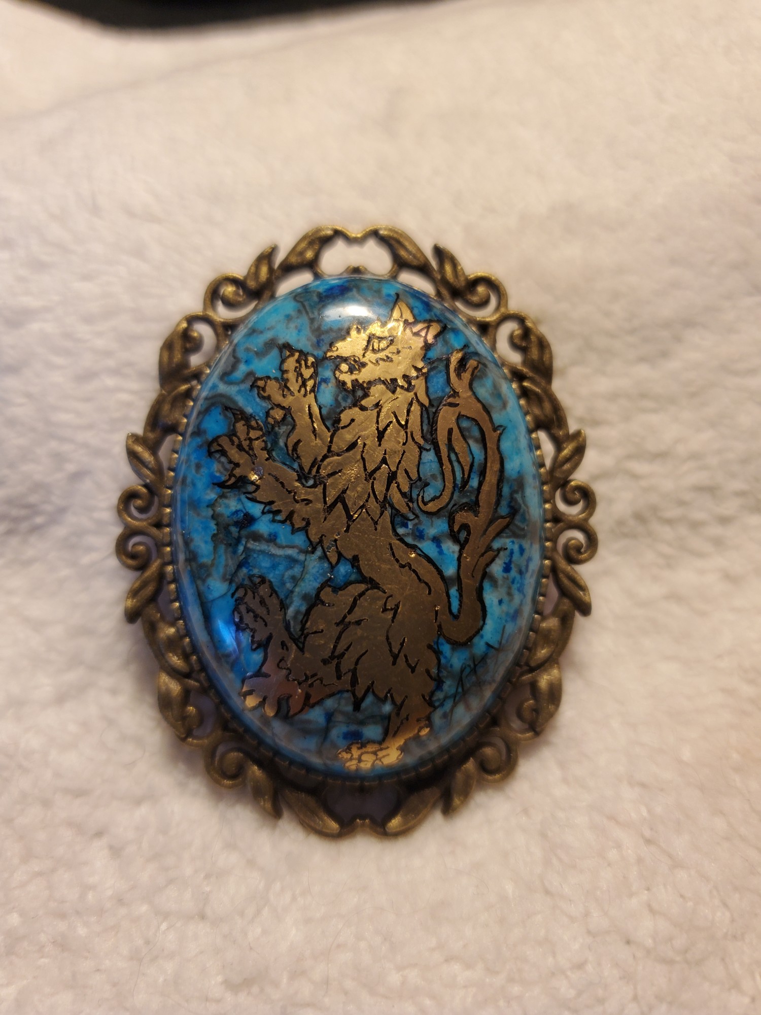 Lion Rampant Larimar Pendant Brooch