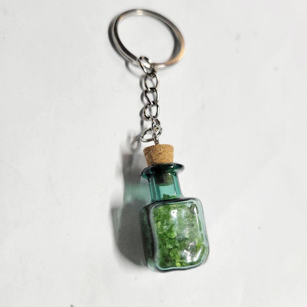 Natural Olivine Gemstone crystal mini wish bottle pendant keychain
