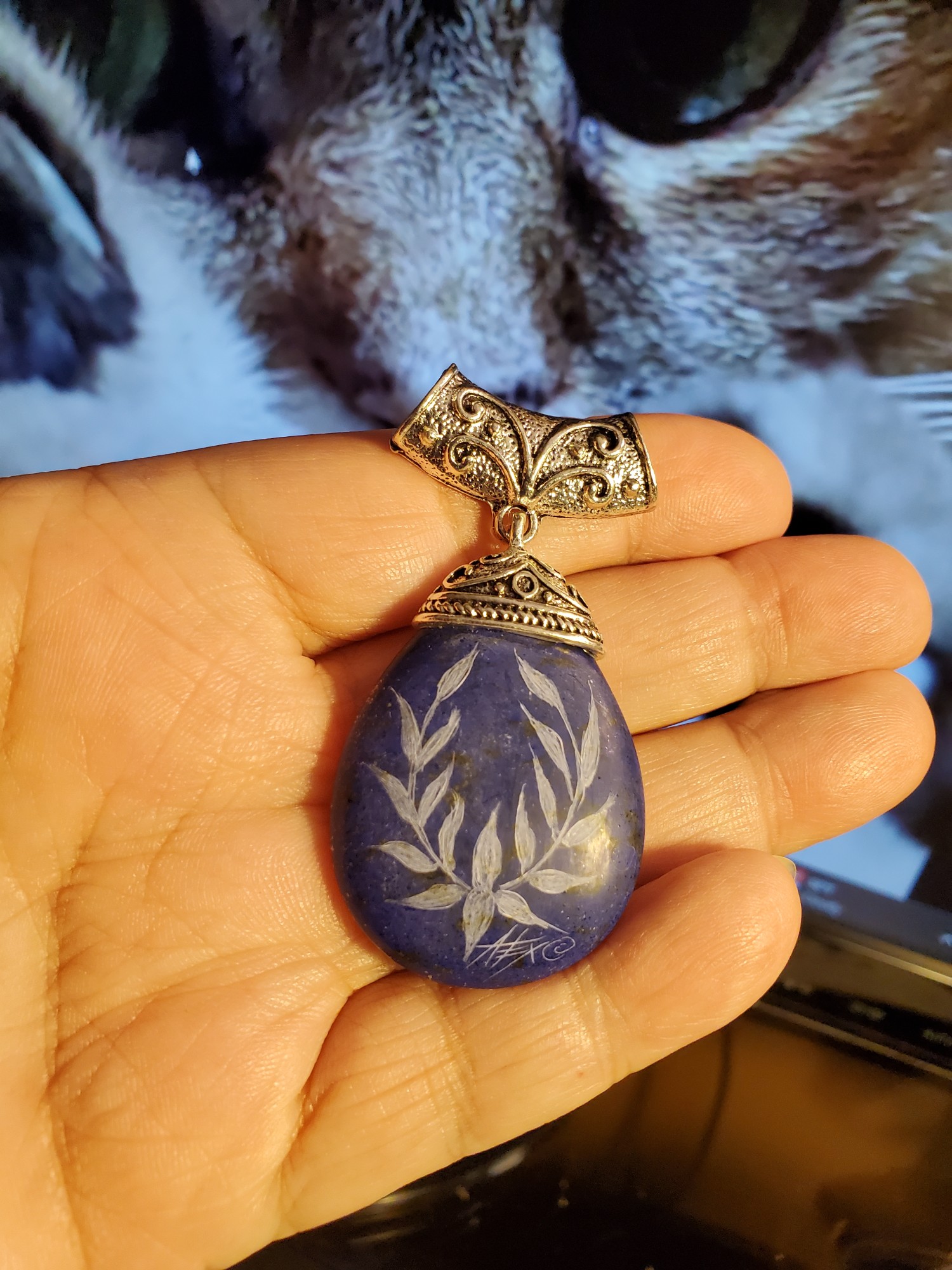 Laurel Intaglio Lapis Pendant