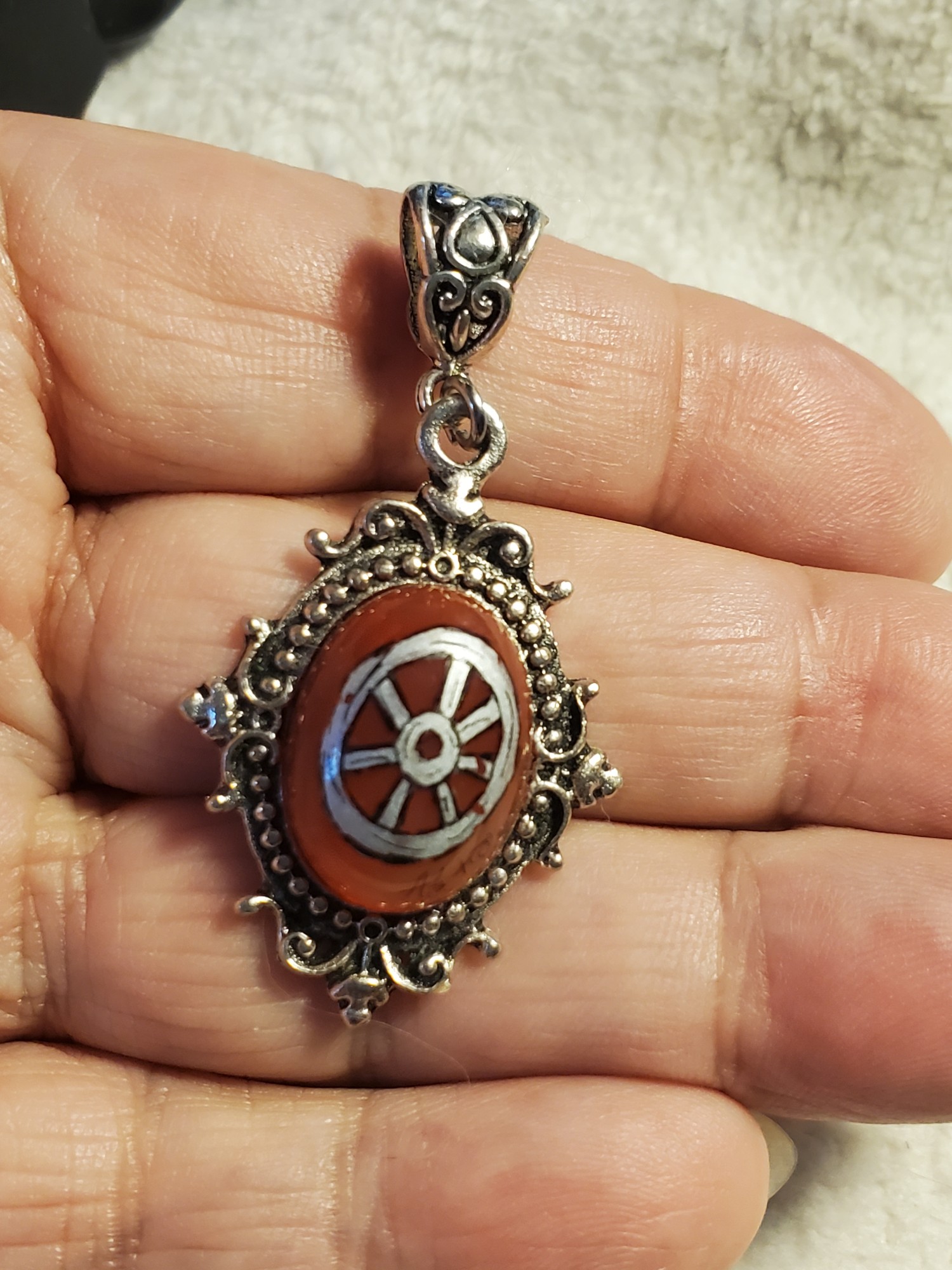 Silver Wheel Carnelian Pendant