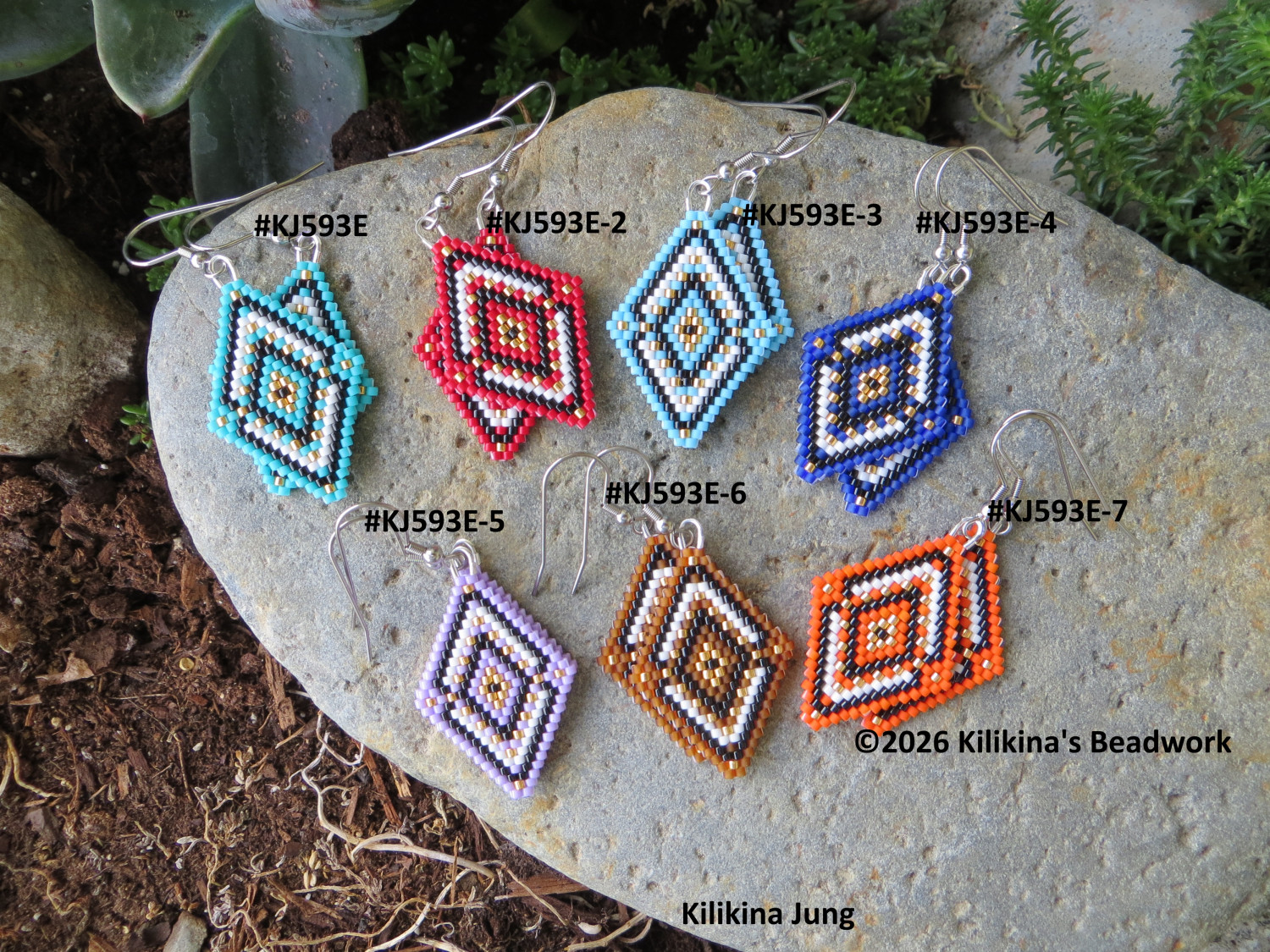 Native American Style Beaded Earrings - Beaded Navajo Rug Earrings