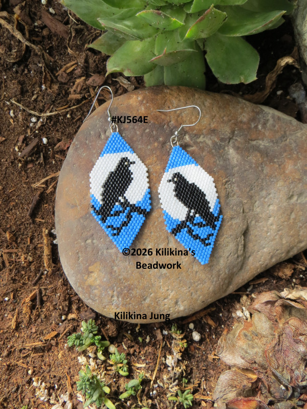 Handmade Crow Earrings - Native American Beaded Crow Earrings - Made By Kilikina
