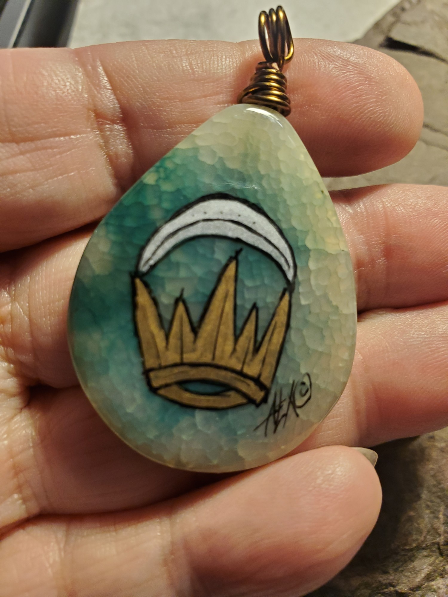 Silver Crescent East Kingdom Mermaid Agate Pendant