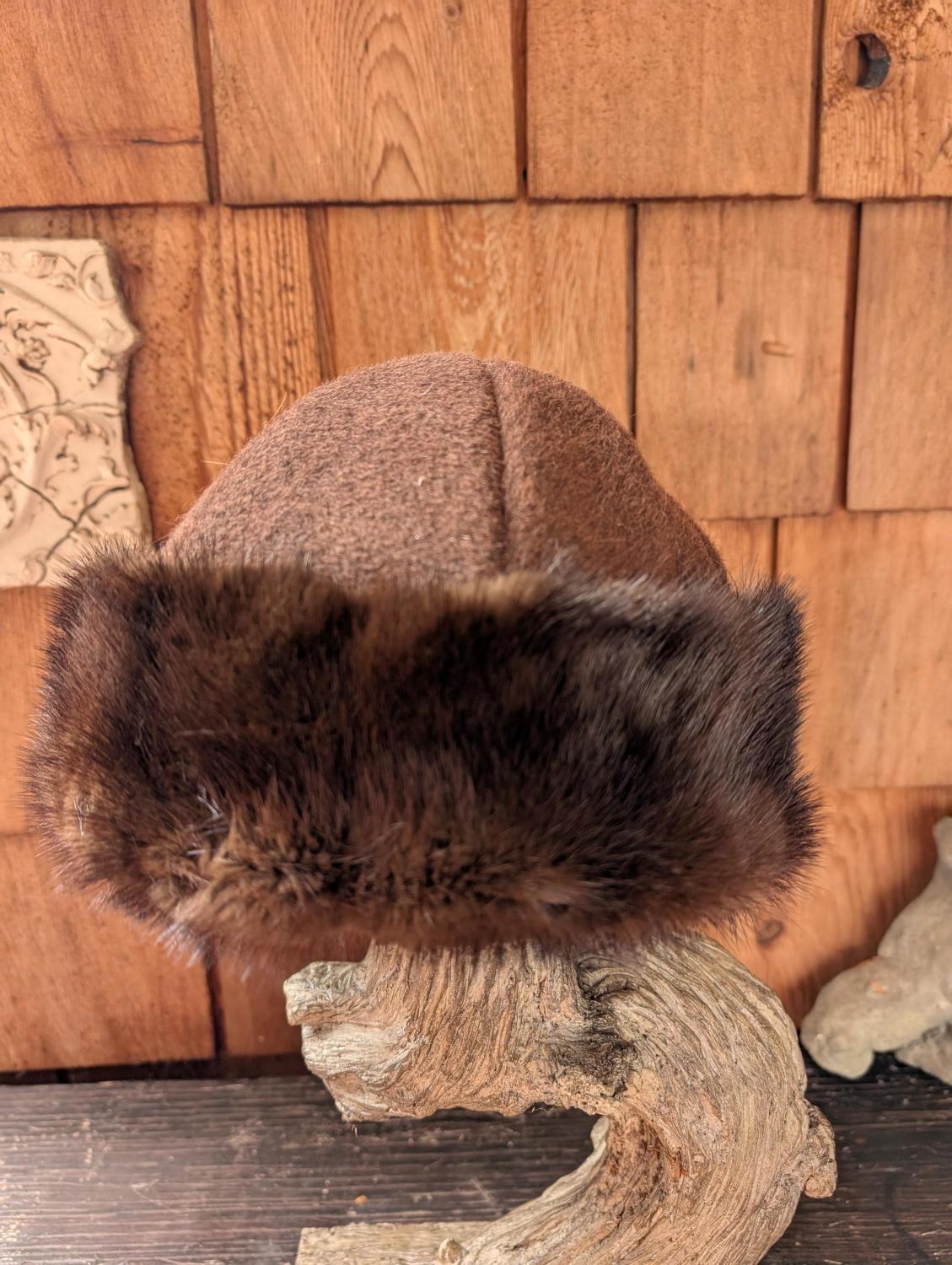 Mongolian, Cossack, Norse, Viking  style hat with brown wool and mink (fur reclaimed)