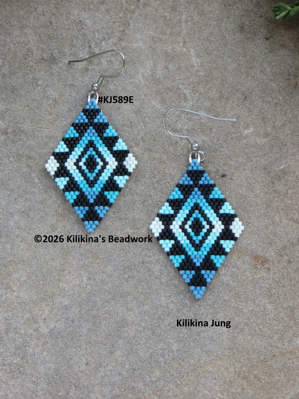Native American Style Beaded Earrings - Beaded Navajo Rug Earrings - Beautiful Beaded Navajo Rug Earrings Made by Kilikina