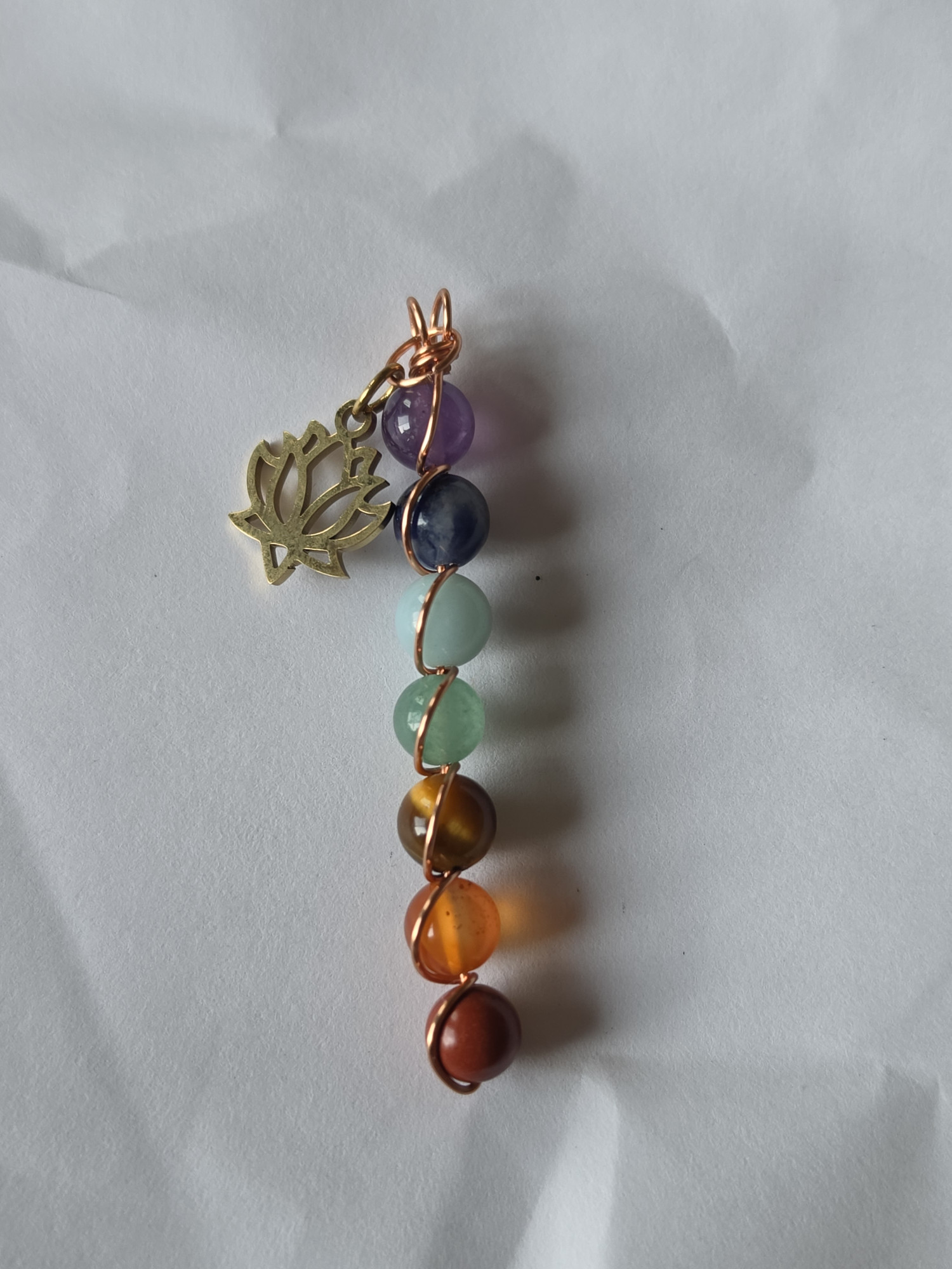 Handcrafted Copper Chakra Pendants with Lotus charm.