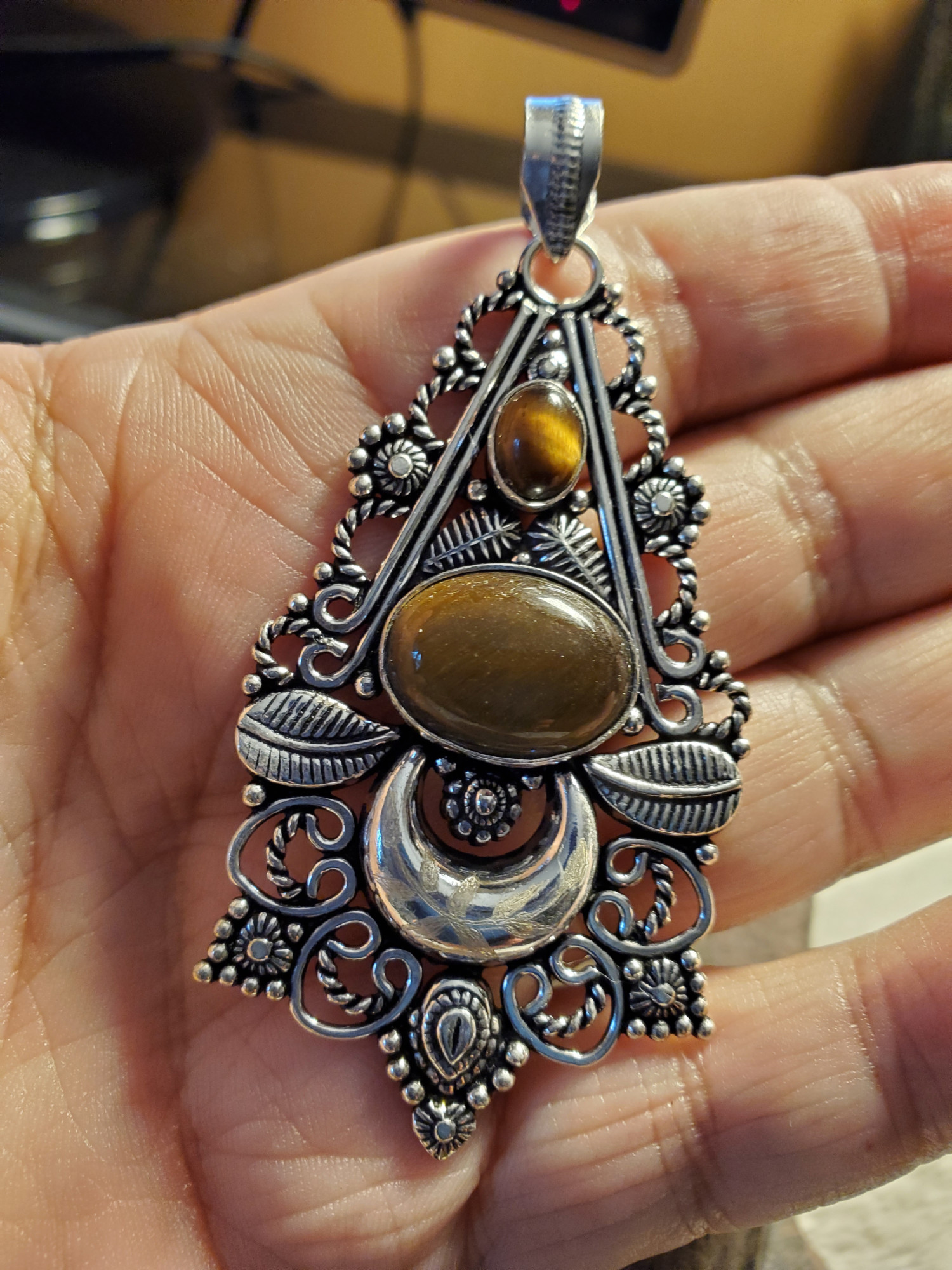 Laurel Tiger Eye Intaglio Sterling Pendant