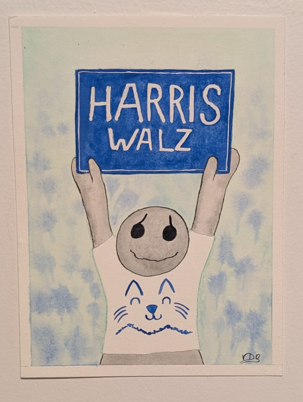 "Rag Doll Man Goes to a Rally" Watercolor Painting