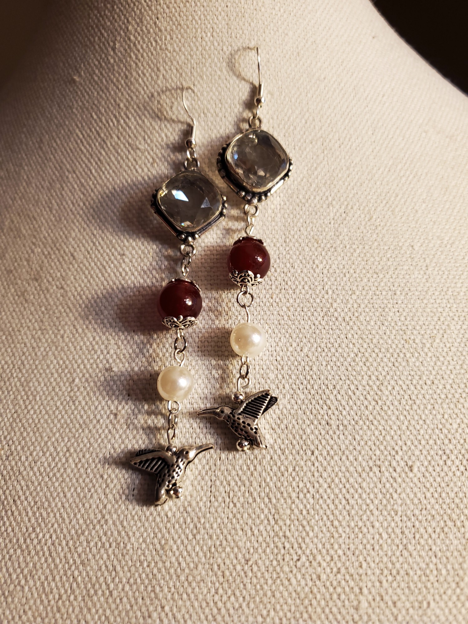 Hummingbird Rock Crystal Sterling Ear Rings